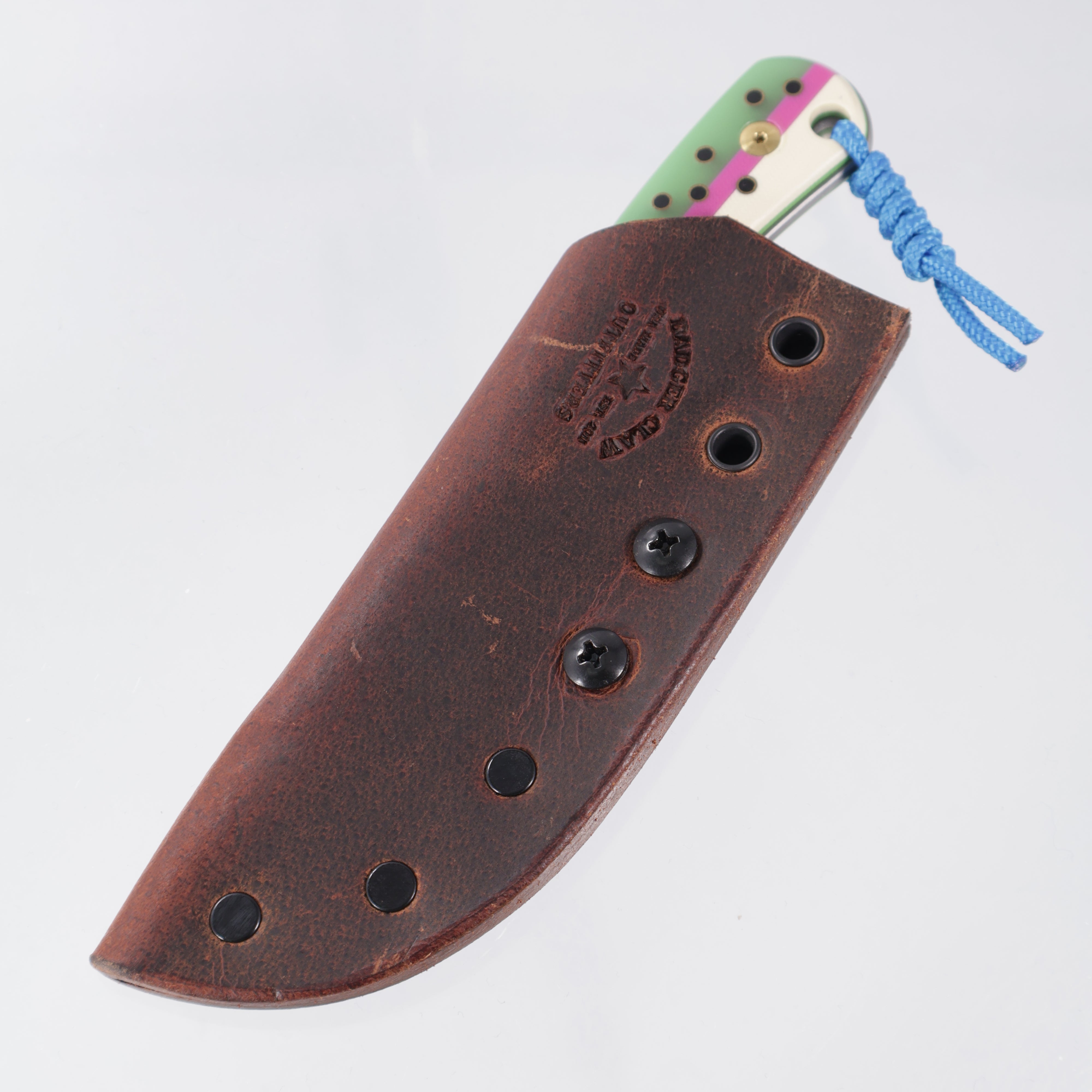 JD Custom Cheeker Compact - Mangiafico Collaboration - Green/Pink/White G10 w/ Black G10 & Brass Pins - Beadblast Magnacut