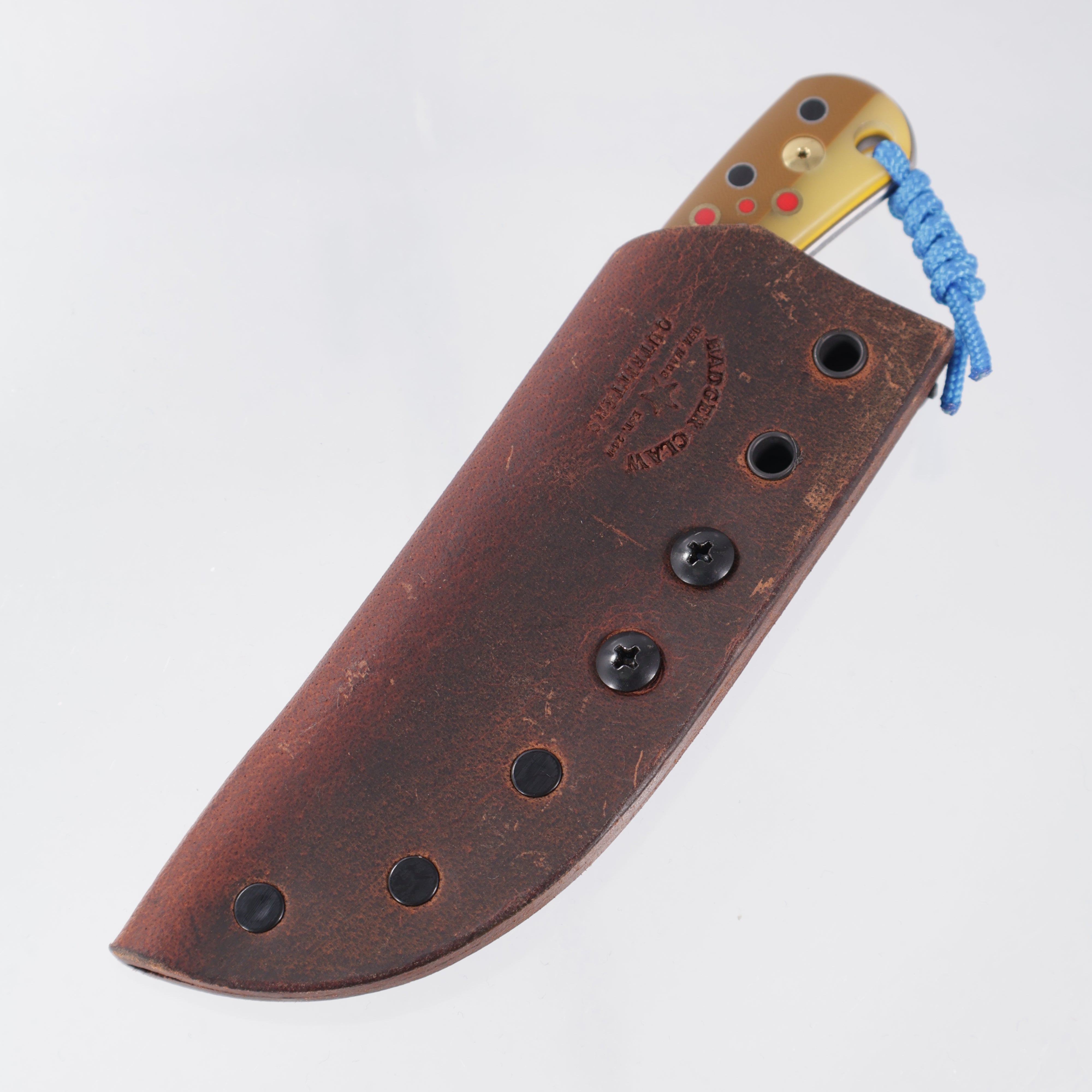 JD Custom Cheeker Compact - Mangiafico Collaboration - Brown/Tan G10 w/ Multi-Color G10 & Brass Pins - Beadblast Magnacut