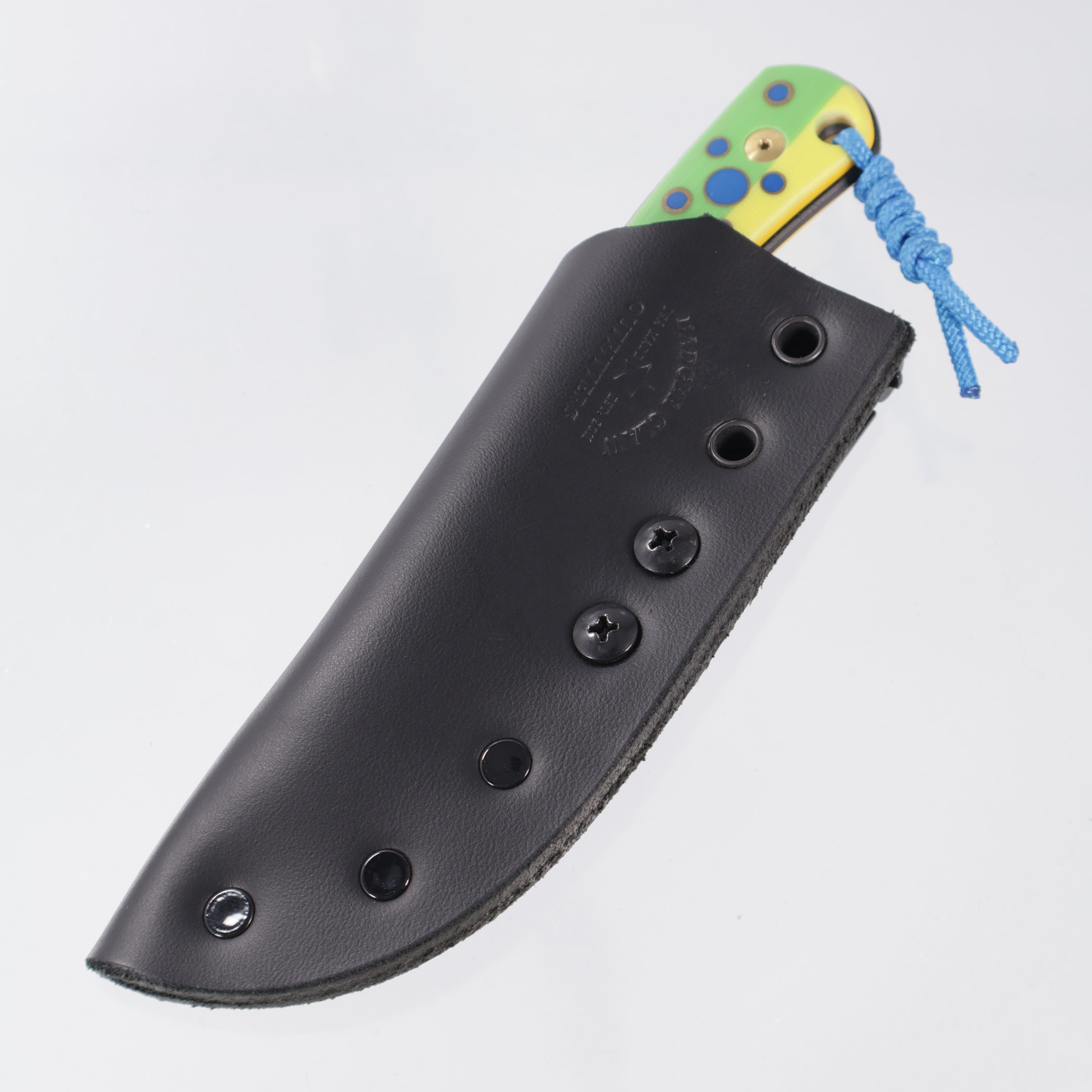 JD Custom Cheeker Compact - Mangiafico Collaboration - Lime Green/Yellow G10 w/ Blue G10 & Brass Pins - Black S45VN