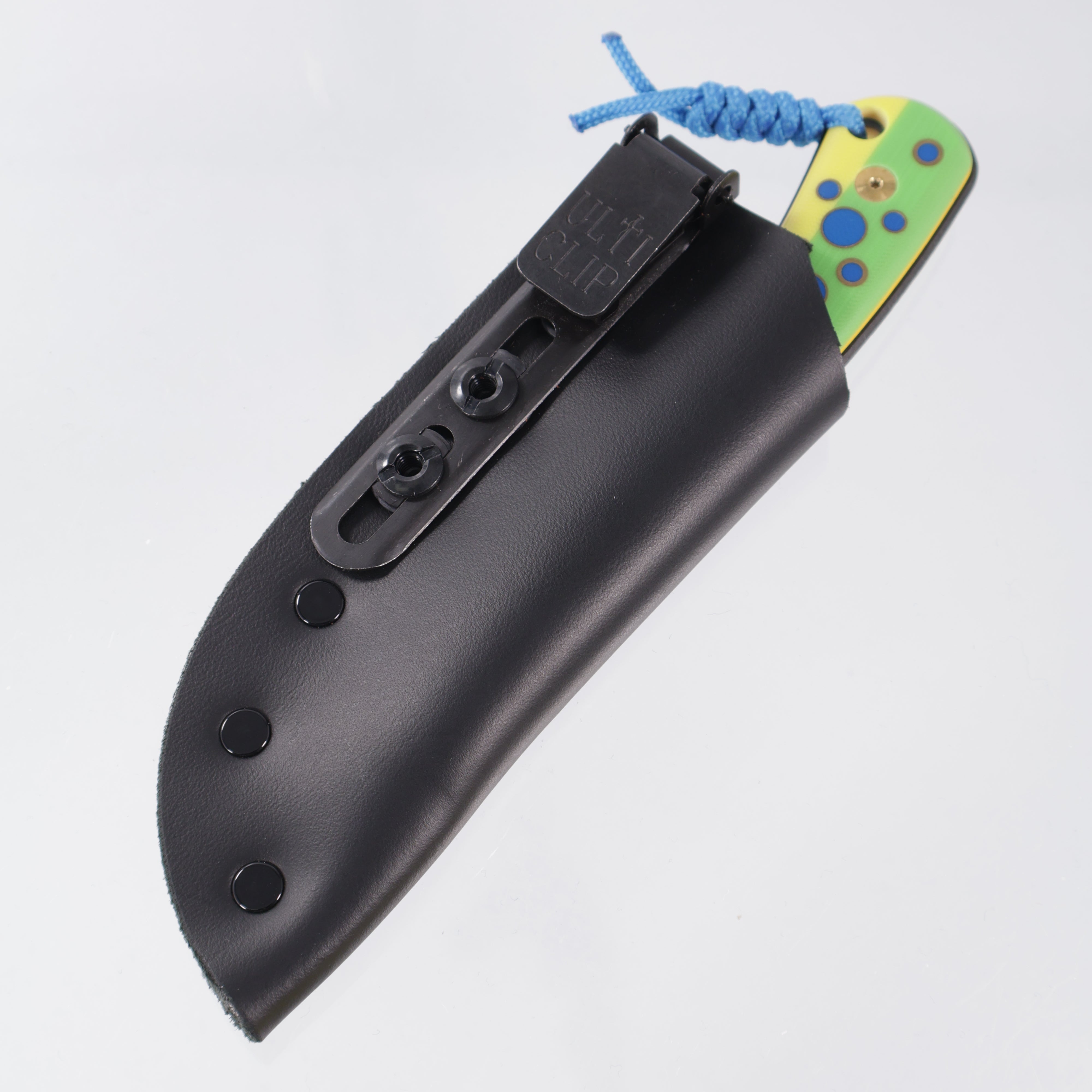 JD Custom Cheeker Compact - Mangiafico Collaboration - Lime Green/Yellow G10 w/ Blue G10 & Brass Pins - Black S45VN