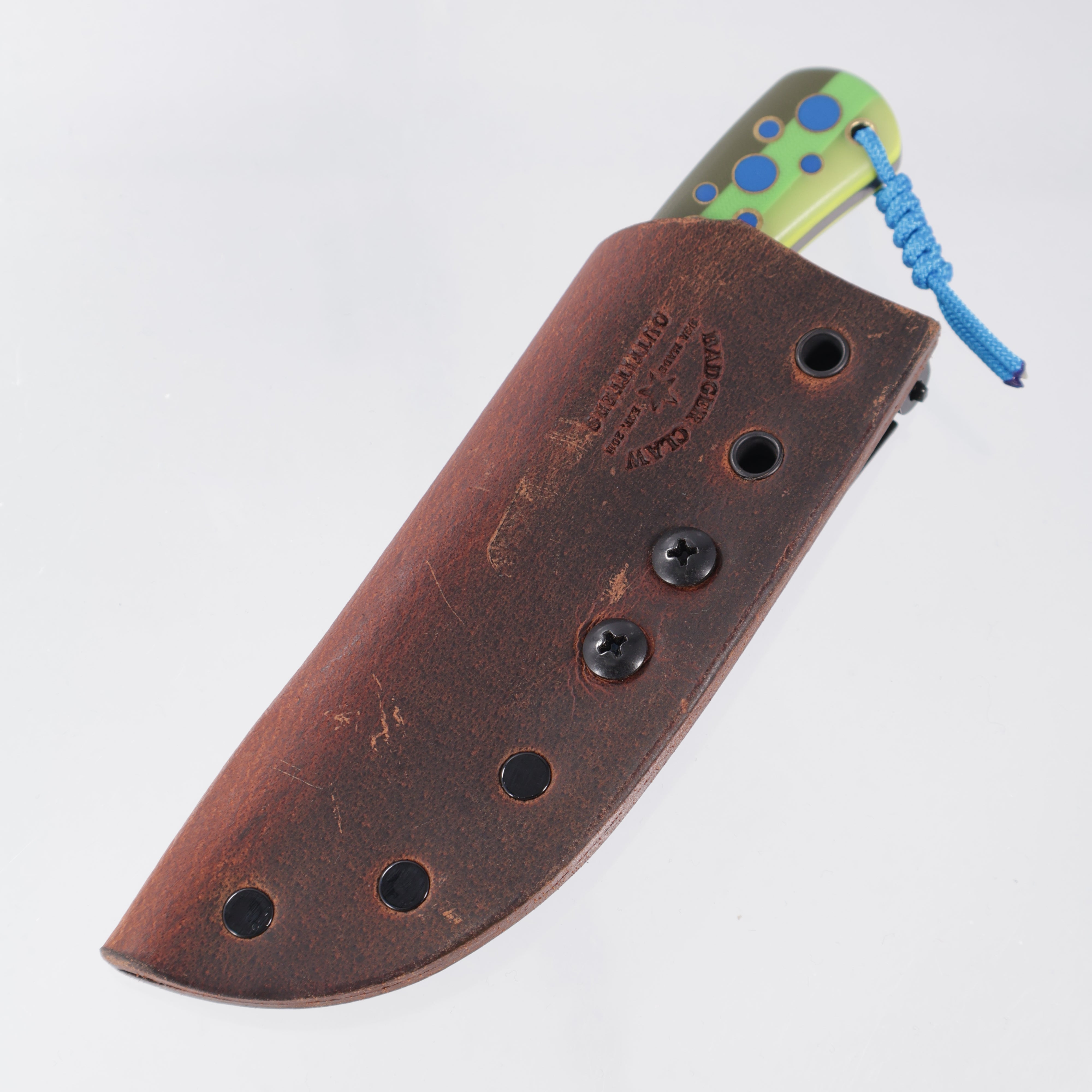 JD Custom Cheeker Compact - Mangiafico Collaboration - OD Green/Lime Green/Yellow G10 w/ Blue G10 & Brass Pins - Acid Etch Magnacut