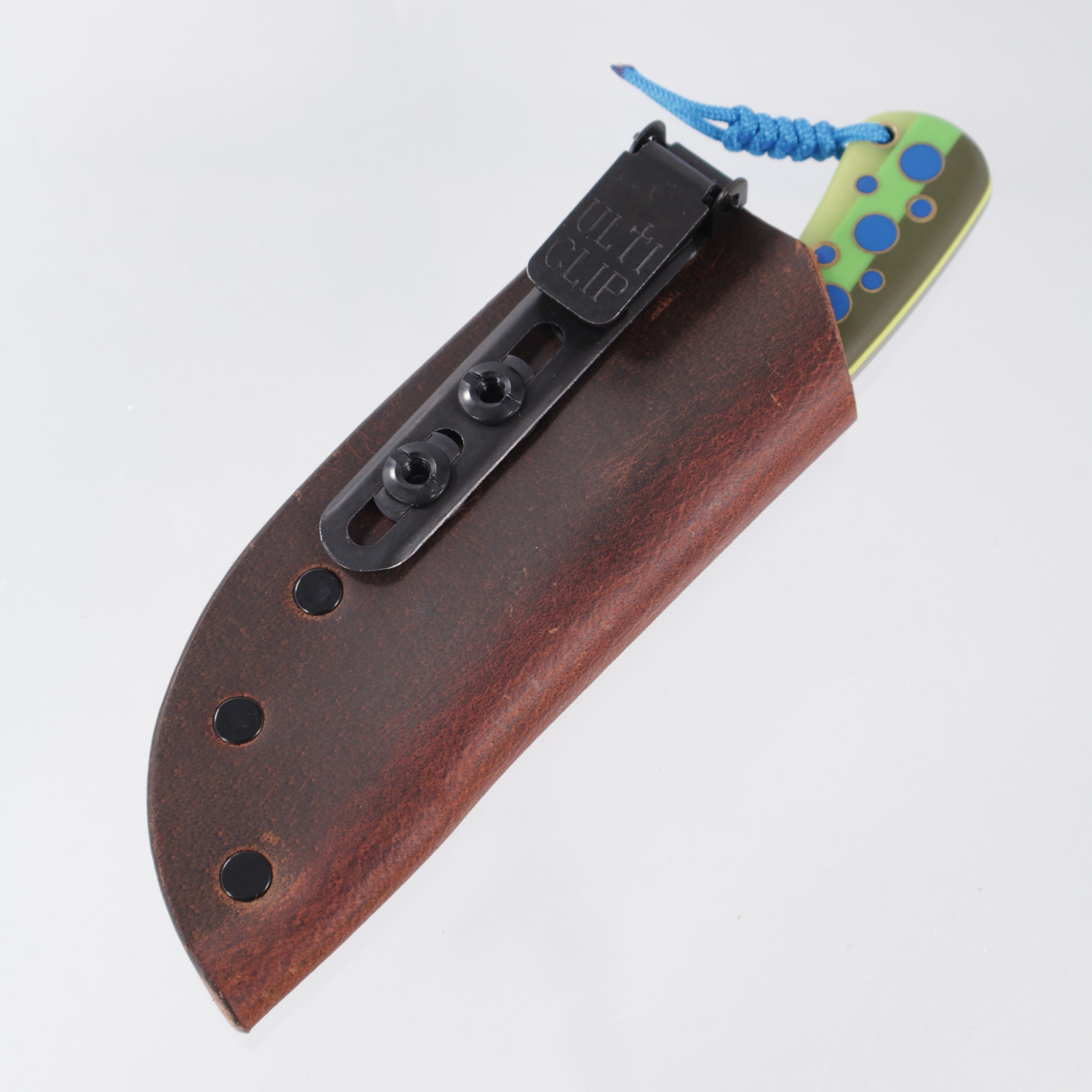 JD Custom Cheeker Compact - Mangiafico Collaboration - OD Green/Lime Green/Yellow G10 w/ Blue G10 & Brass Pins - Acid Etch Magnacut