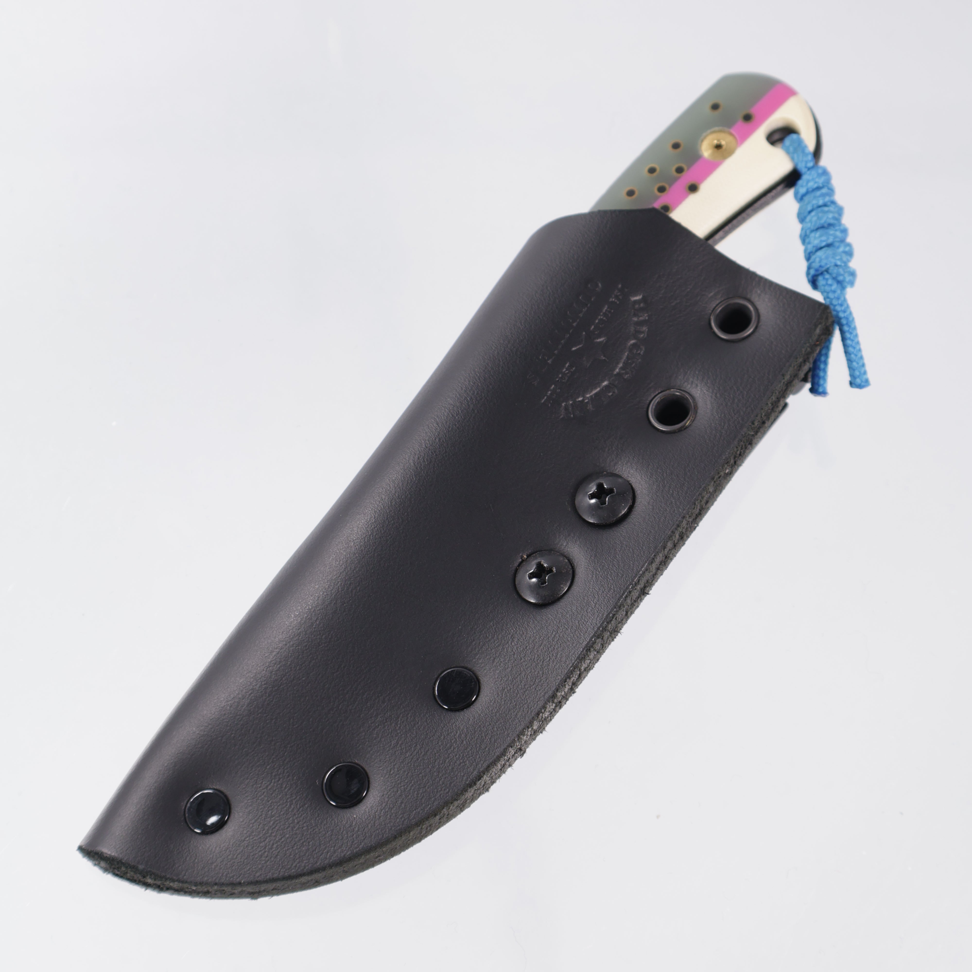 JD Custom Cheeker Compact - Mangiafico Collaboration - Green/Pink/White G10 w/ Black G10 & Brass Pins - Back S45VN