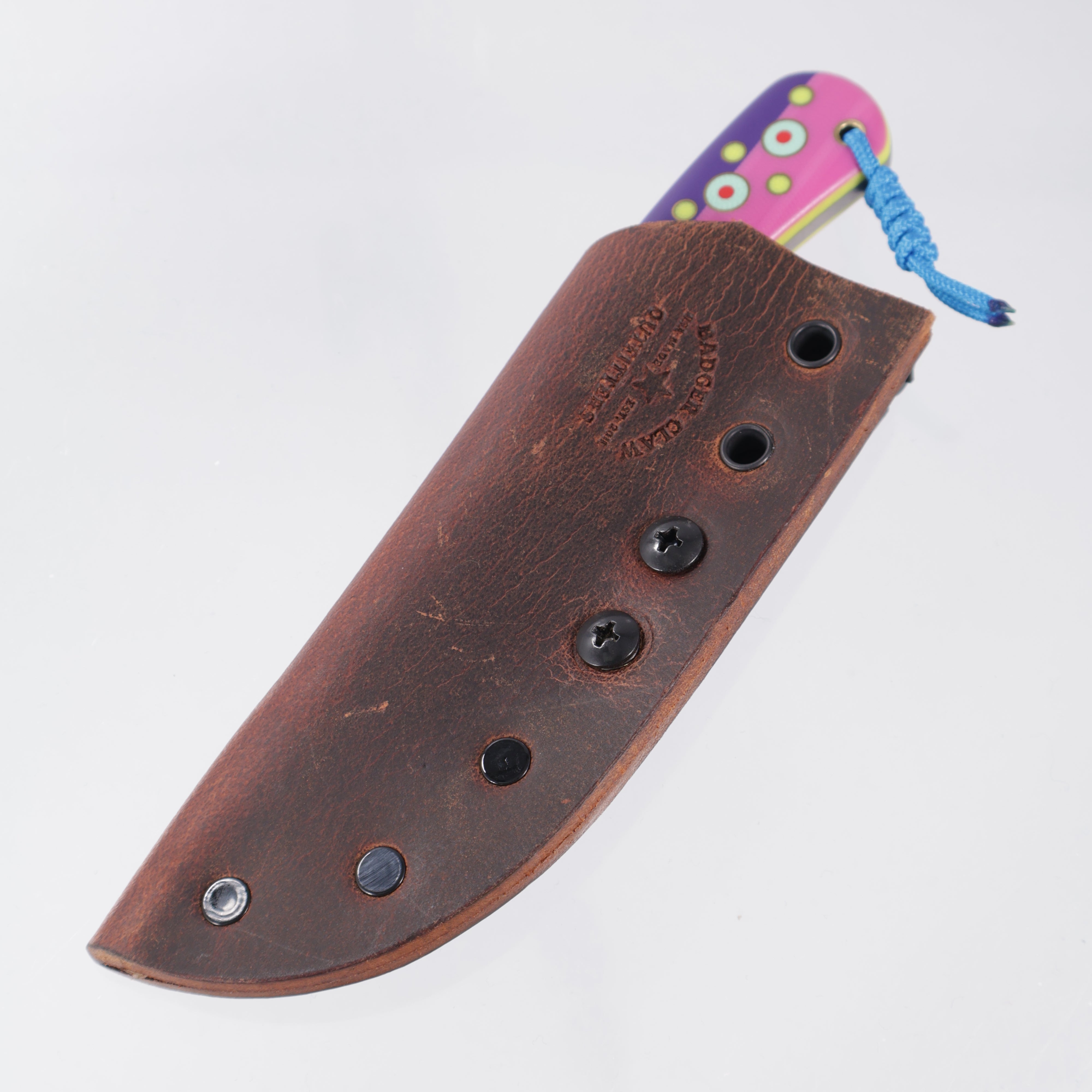 JD Custom Cheeker Compact - Mangiafico Collaboration - Purple/Pink G10 w/ Multi-Color G10 & Brass Pins - Acid Etch Magnacut