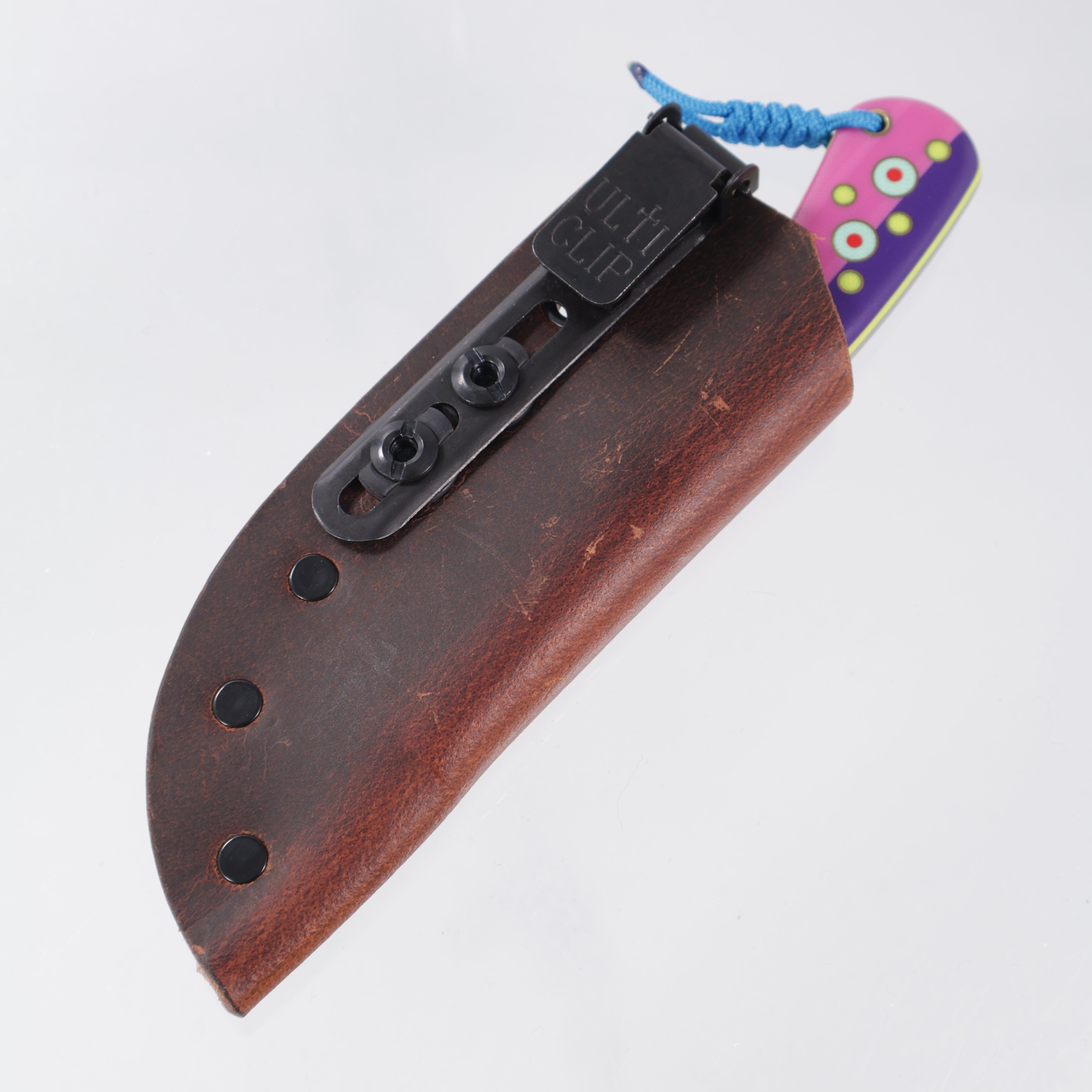 JD Custom Cheeker Compact - Mangiafico Collaboration - Purple/Pink G10 w/ Multi-Color G10 & Brass Pins - Acid Etch Magnacut