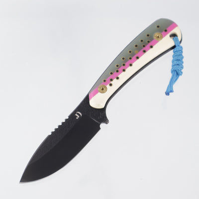 JD Custom Cheeker Compact - Mangiafico Collaboration - Green/Pink/White G10 w/ Black G10 & Brass Pins - Back S45VN