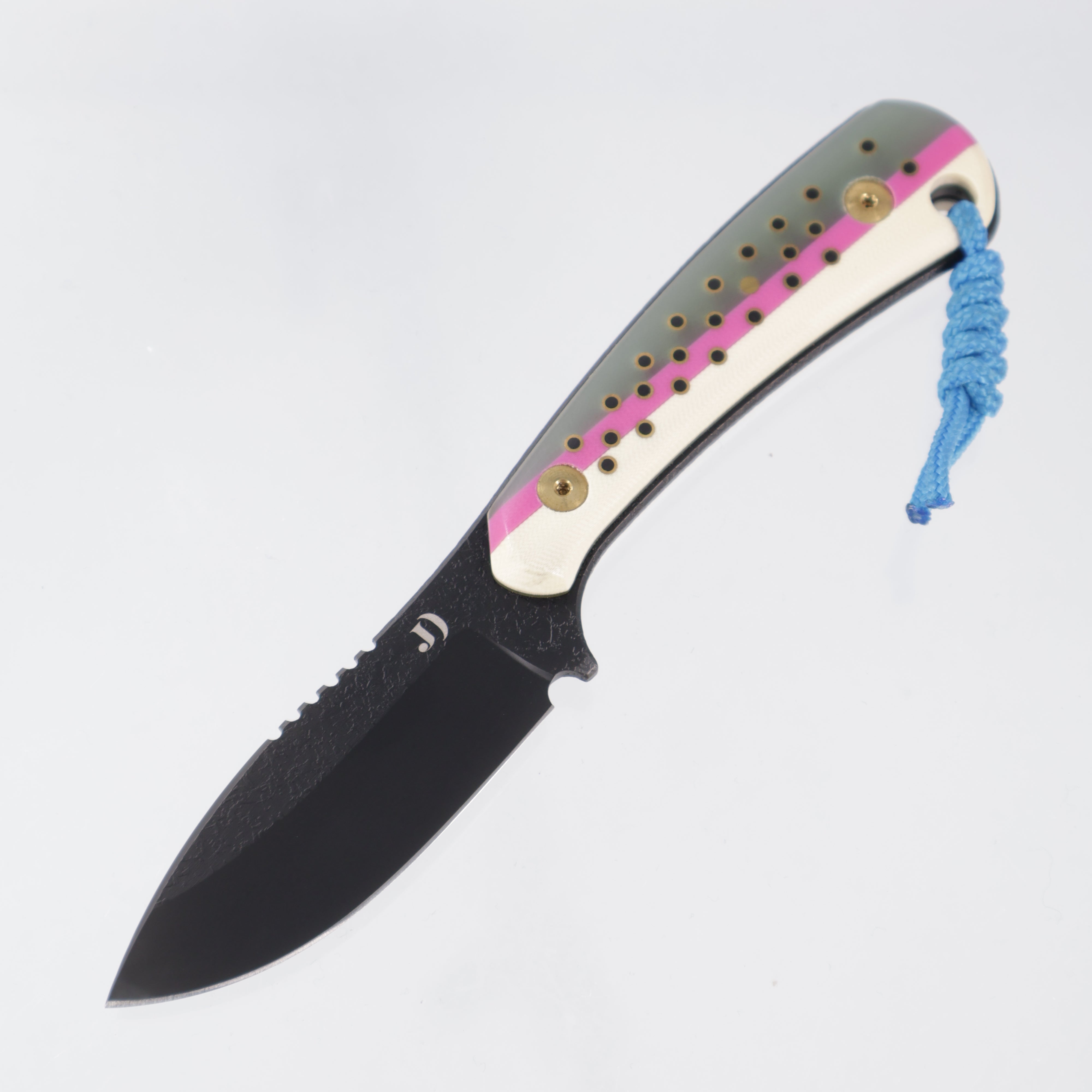 JD Custom Cheeker Compact - Mangiafico Collaboration - Green/Pink/White G10 w/ Black G10 & Brass Pins - Back S45VN