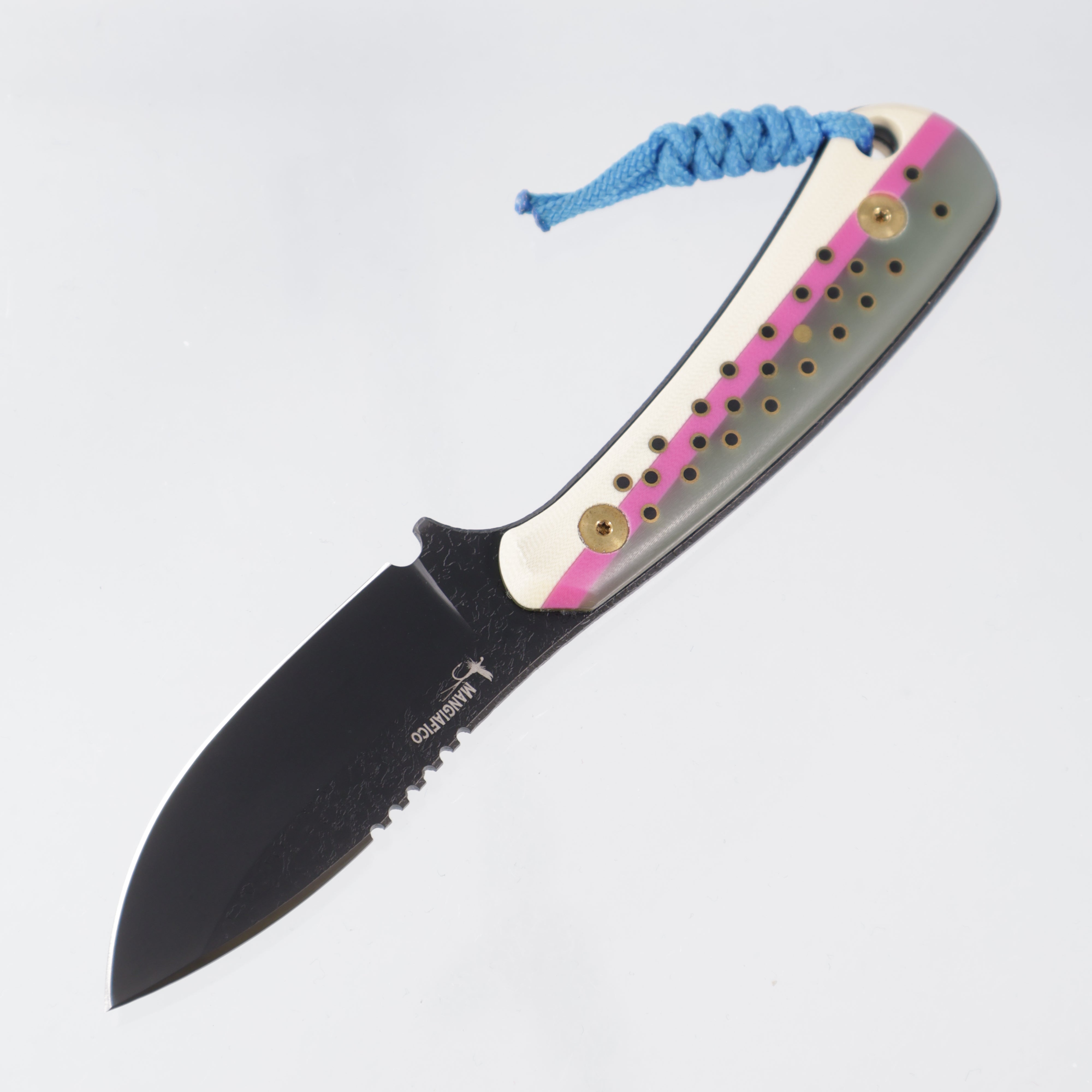JD Custom Cheeker Compact - Mangiafico Collaboration - Green/Pink/White G10 w/ Black G10 & Brass Pins - Back S45VN