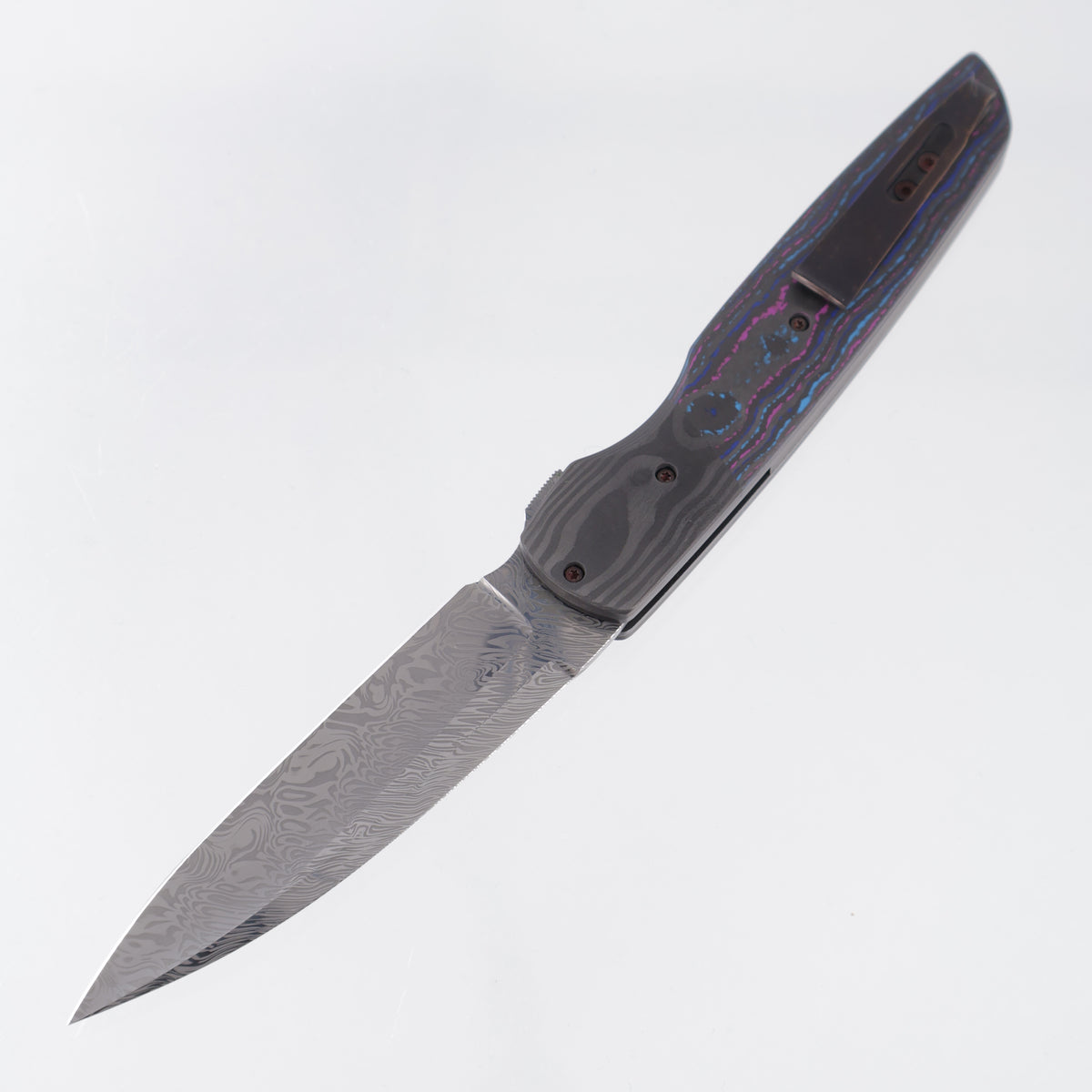 Jason Clark Model 86 - Damtanium Camo Carbon Scales w/ Black Pearl Camo Carbon Bolsters - Polished Damasteel