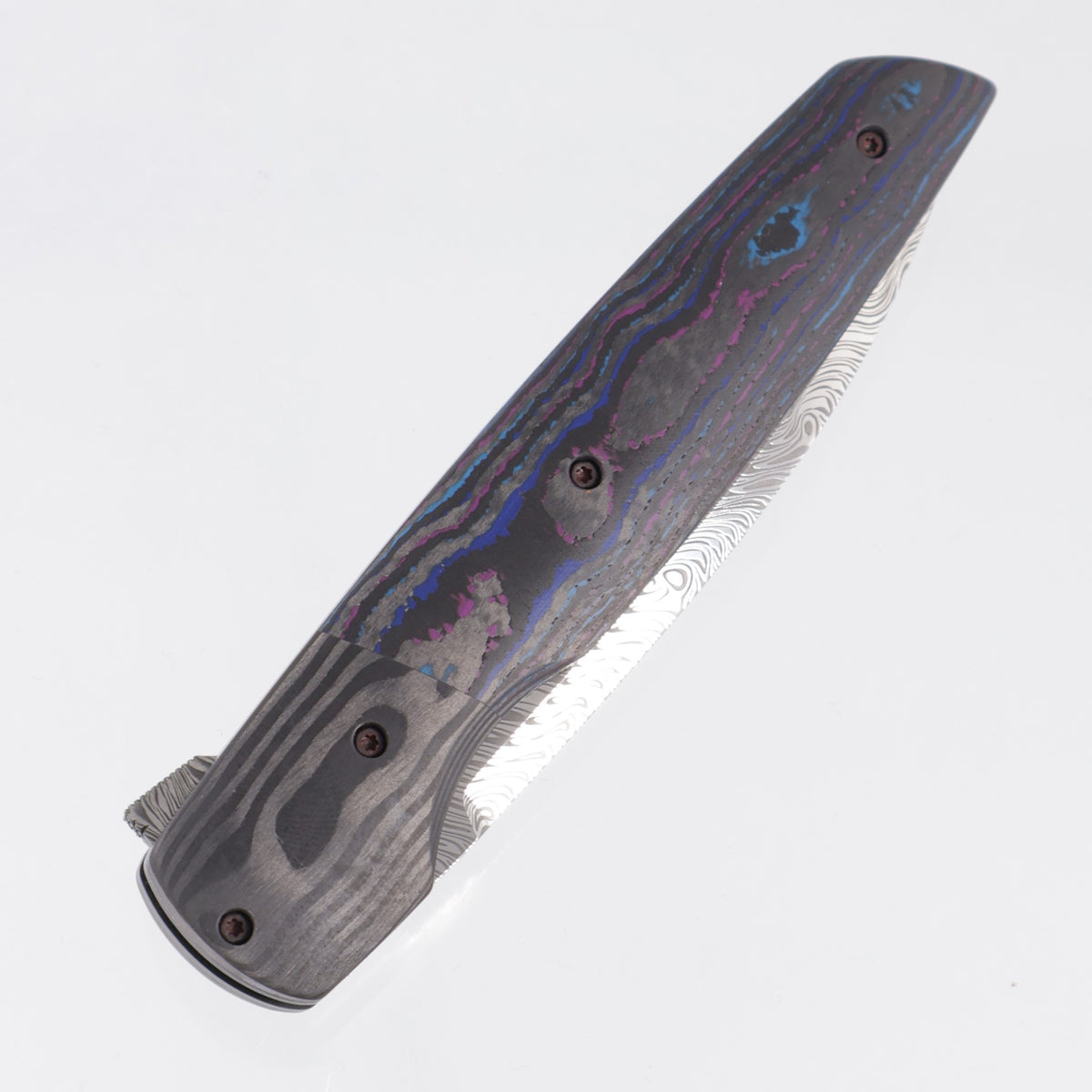 Jason Clark Model 86 - Damtanium Camo Carbon Scales w/ Black Pearl Camo Carbon Bolsters - Polished Damasteel