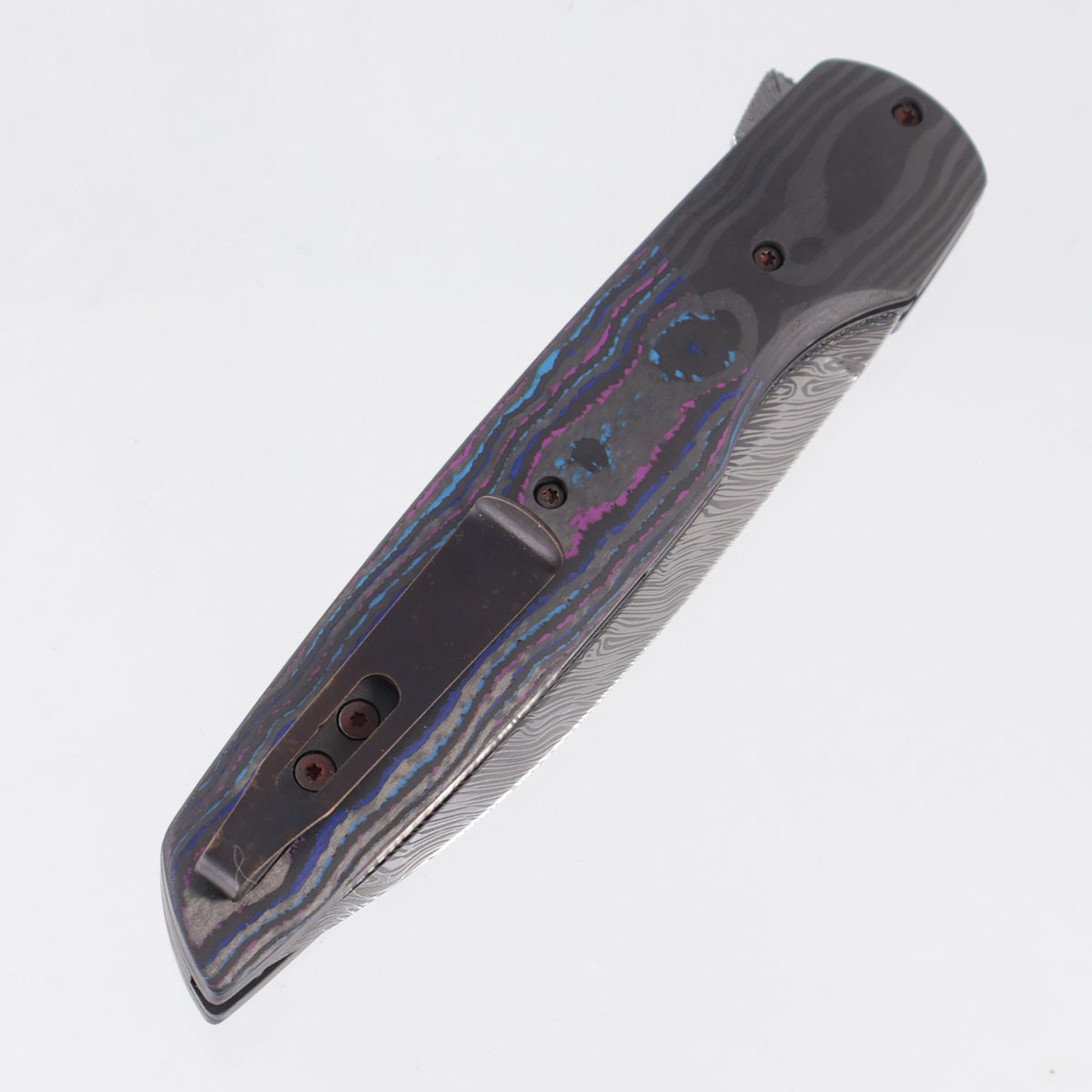 Jason Clark Model 86 - Damtanium Camo Carbon Scales w/ Black Pearl Camo Carbon Bolsters - Polished Damasteel