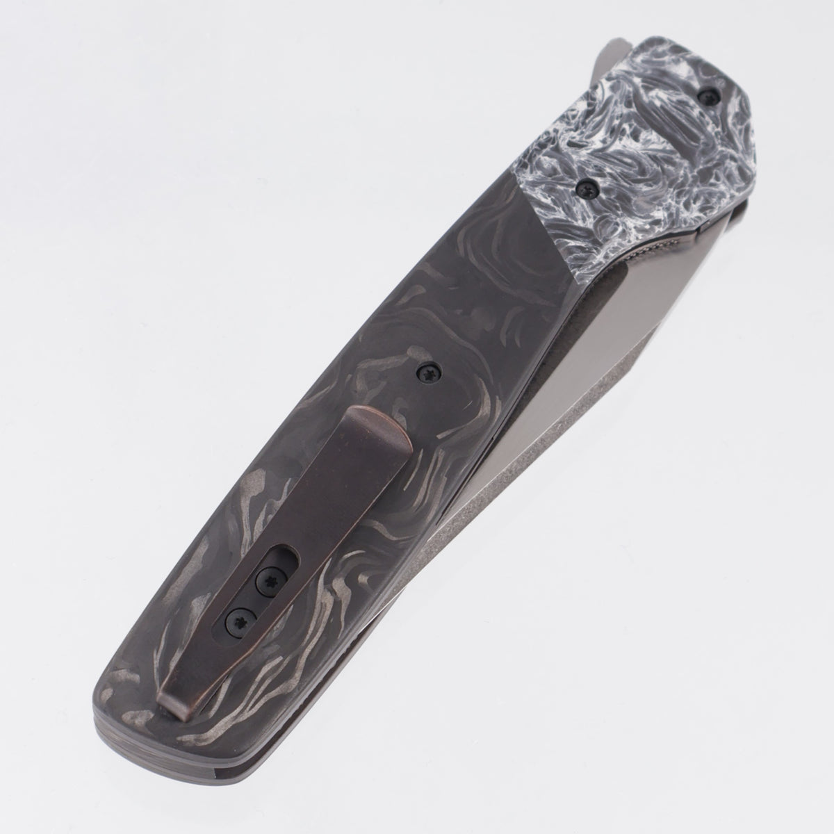 Jason Clark Model 62 - Marbled Carbon Fiber Scales w/ White Storm Fat Carbon Bolsters - Dark Stonewash w/ Satin Flats Magnacut