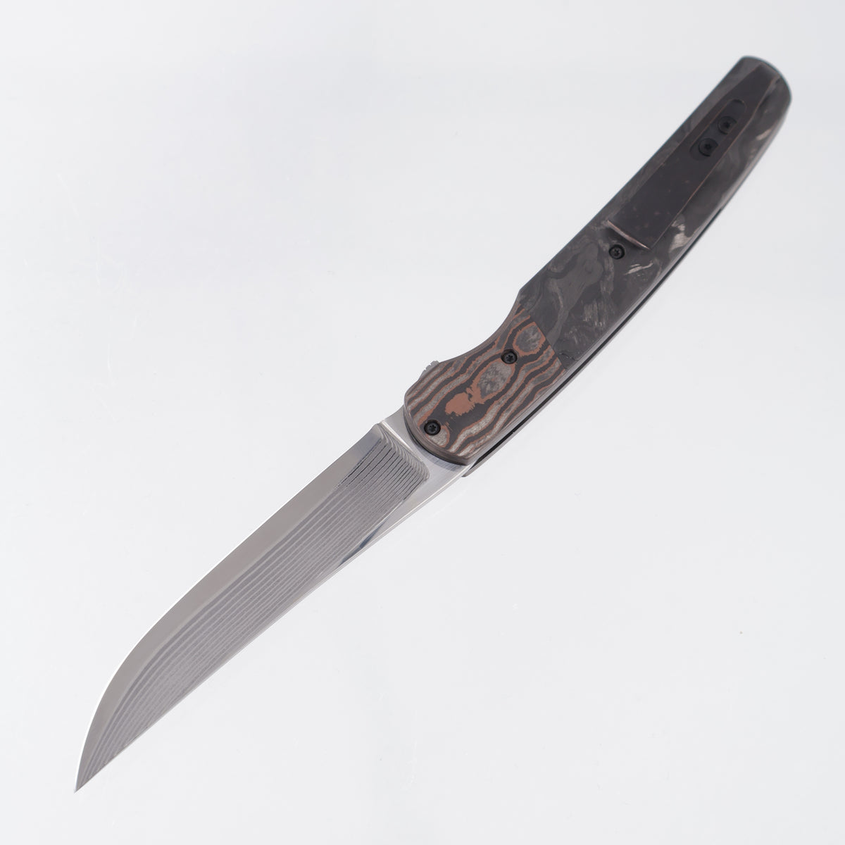 Jason Clark Model 87 - Marbled Carbon Fiber Scales w/ Copper Fat Carbon Bolsters - Polished Takefu Shiro-2