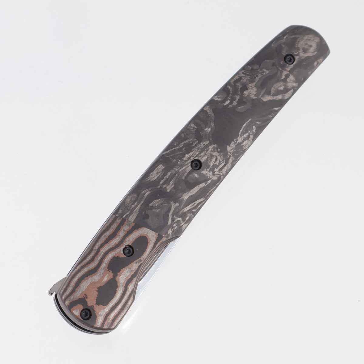 Jason Clark Model 87 - Marbled Carbon Fiber Scales w/ Copper Fat Carbon Bolsters - Polished Takefu Shiro-2