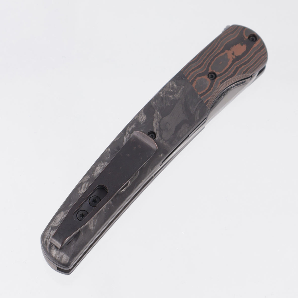 Jason Clark Model 87 - Marbled Carbon Fiber Scales w/ Copper Fat Carbon Bolsters - Polished Takefu Shiro-2