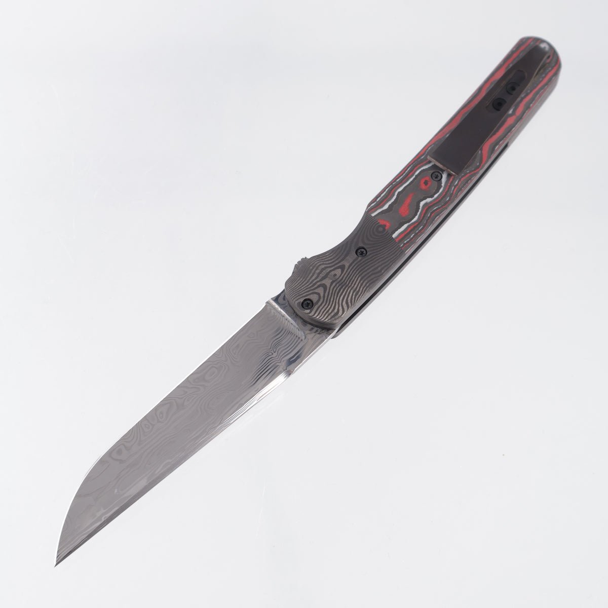 Jason Clark Model 91 - Santa Clara Camo Carbon Scales w/ Black Dunes Fat Carbon Bolsters - Polished Damasteel