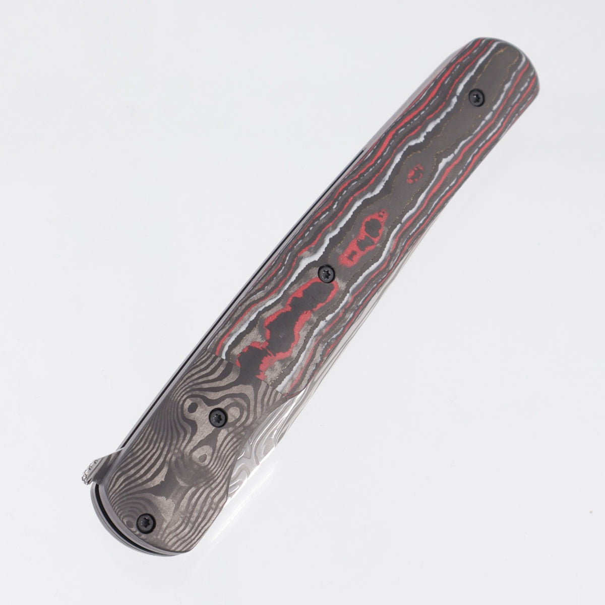Jason Clark Model 91 - Santa Clara Camo Carbon Scales w/ Black Dunes Fat Carbon Bolsters - Polished Damasteel