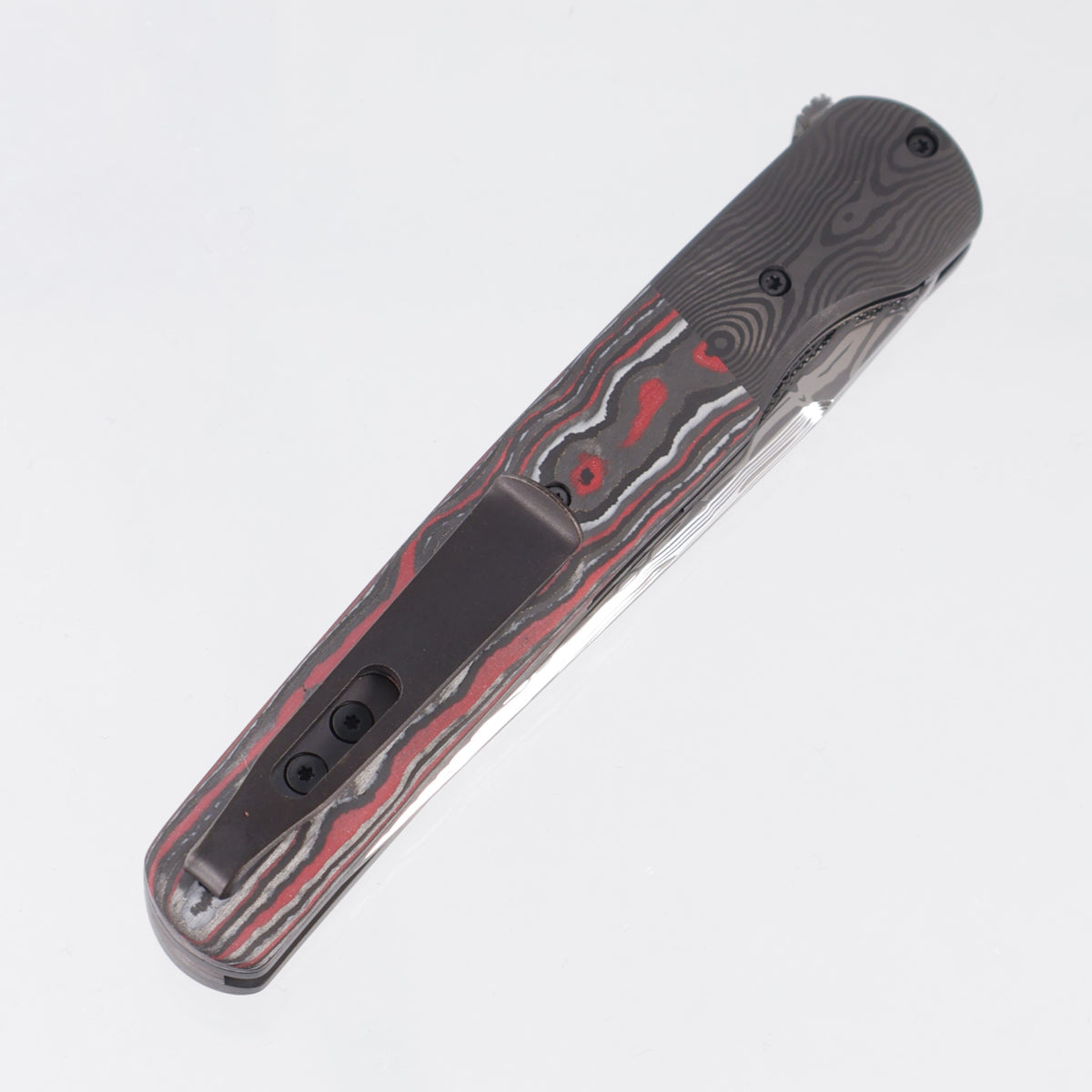 Jason Clark Model 91 - Santa Clara Camo Carbon Scales w/ Black Dunes Fat Carbon Bolsters - Polished Damasteel