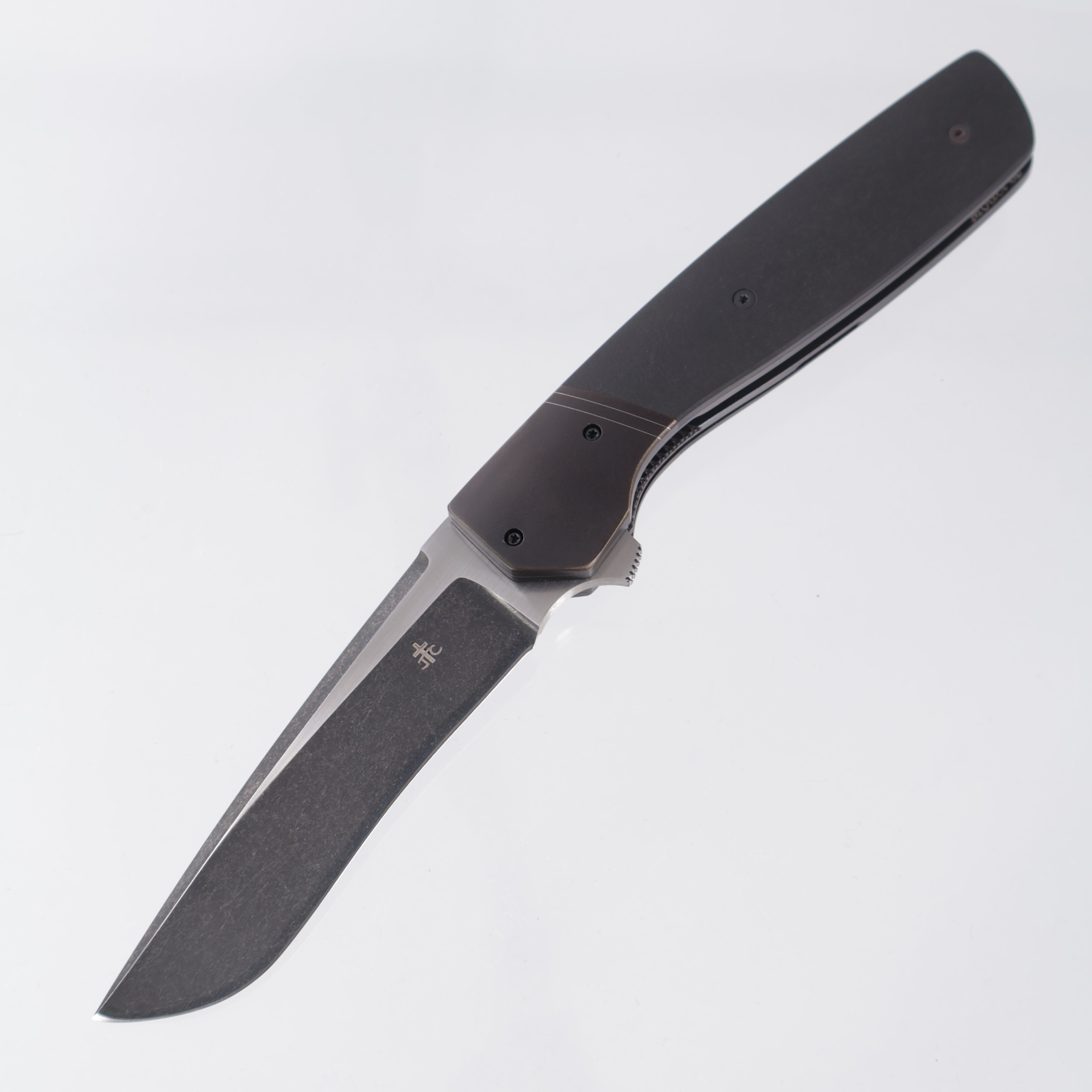 Jason Clark Model 62 Drop Point - Black Titanium w/ Richlite Scales - 2-Tone Black Stonewash