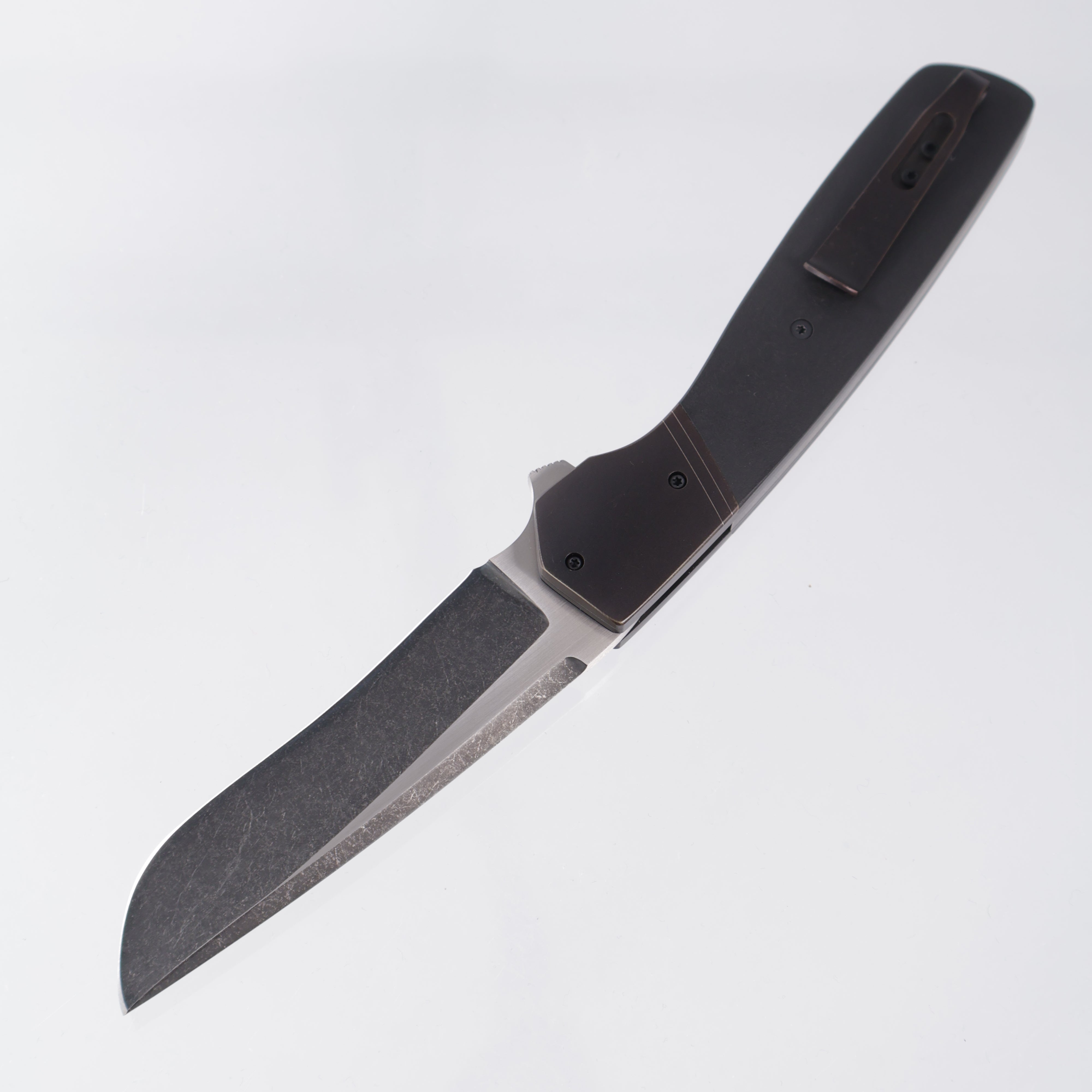 Jason Clark Model 62 Drop Point - Black Titanium w/ Richlite Scales - 2-Tone Black Stonewash