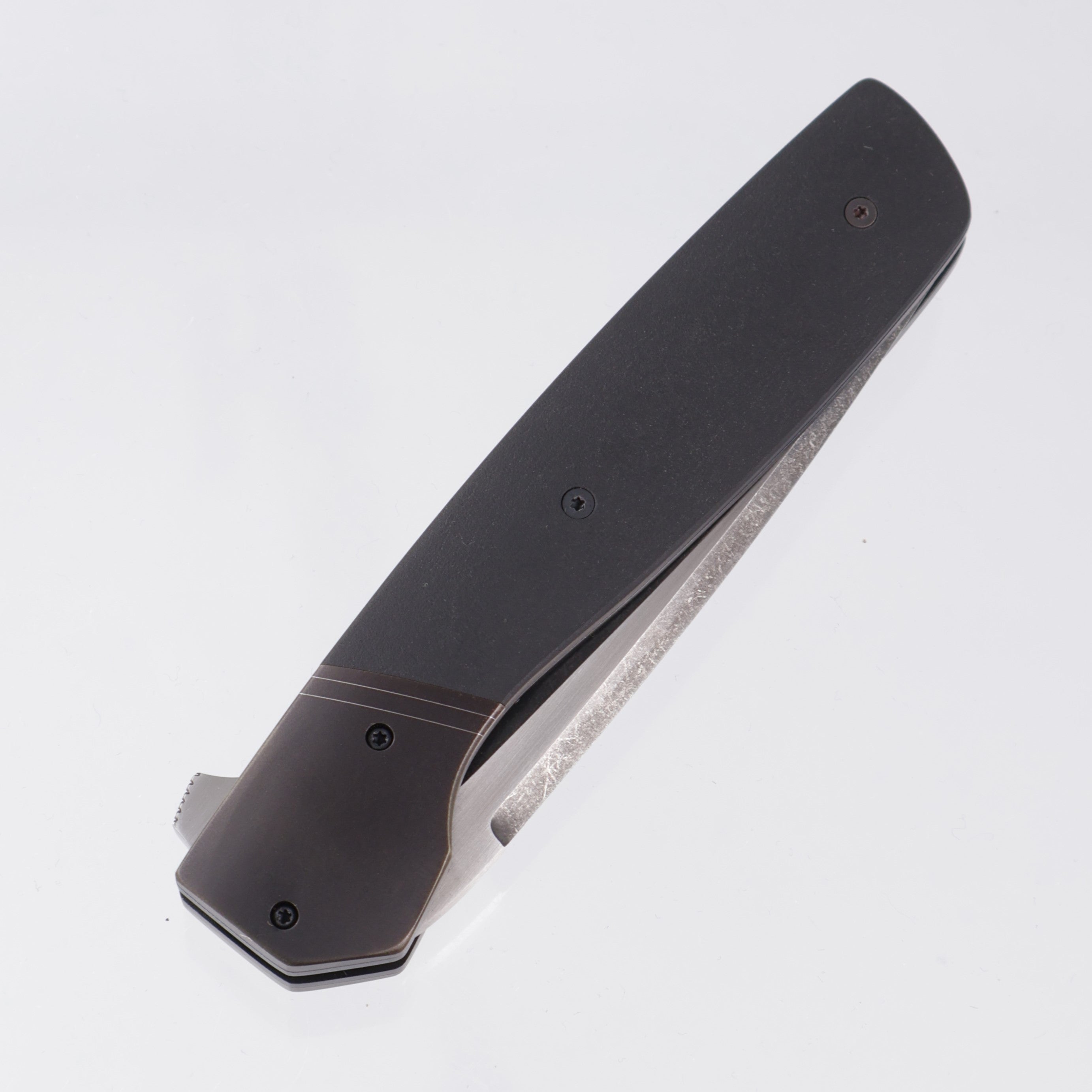 Jason Clark Model 62 Drop Point - Black Titanium w/ Richlite Scales - 2-Tone Black Stonewash