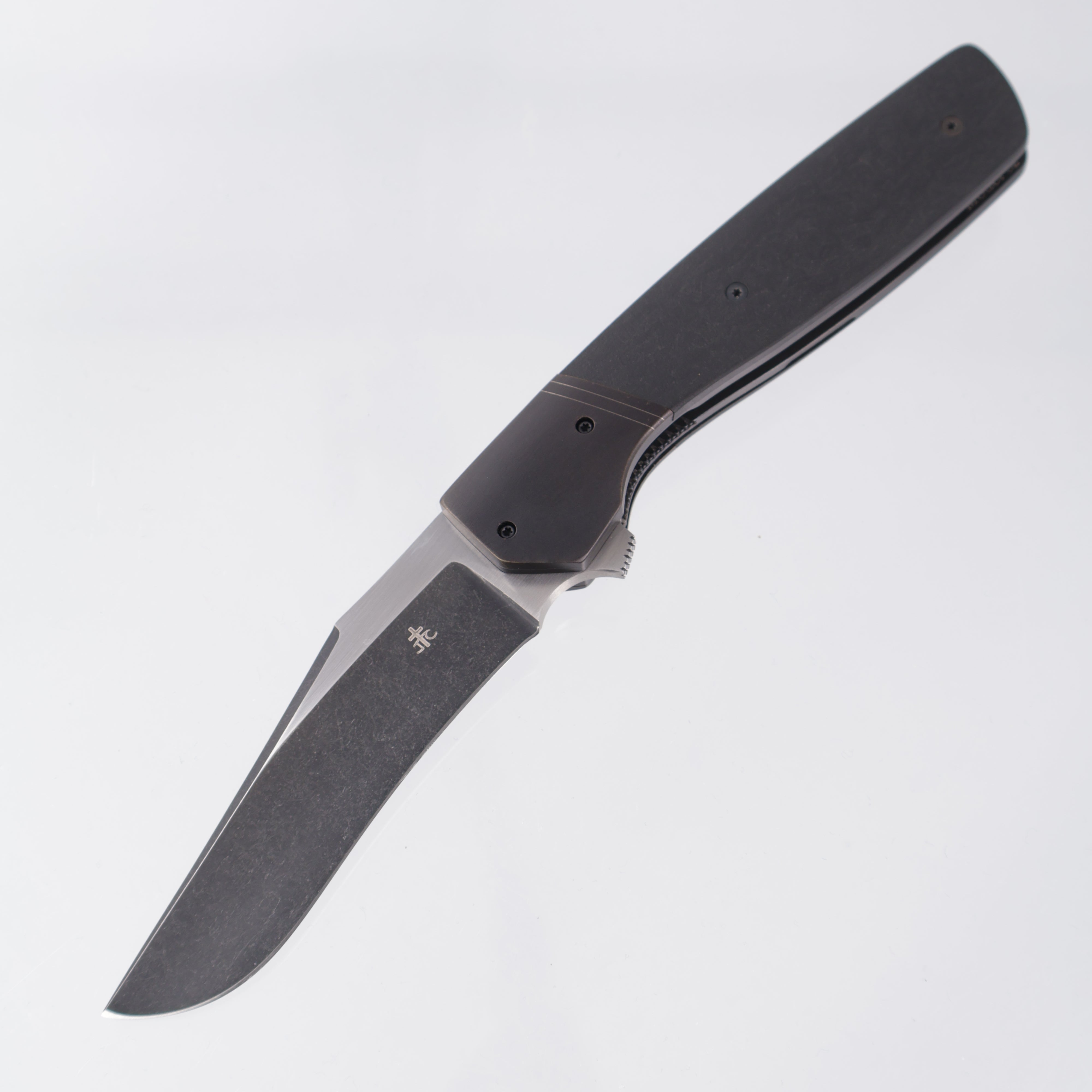 Jason Clark Model 62 Clip Point - Black Titanium w/ Richlite Scales - 2-Tone Black Stonewash
