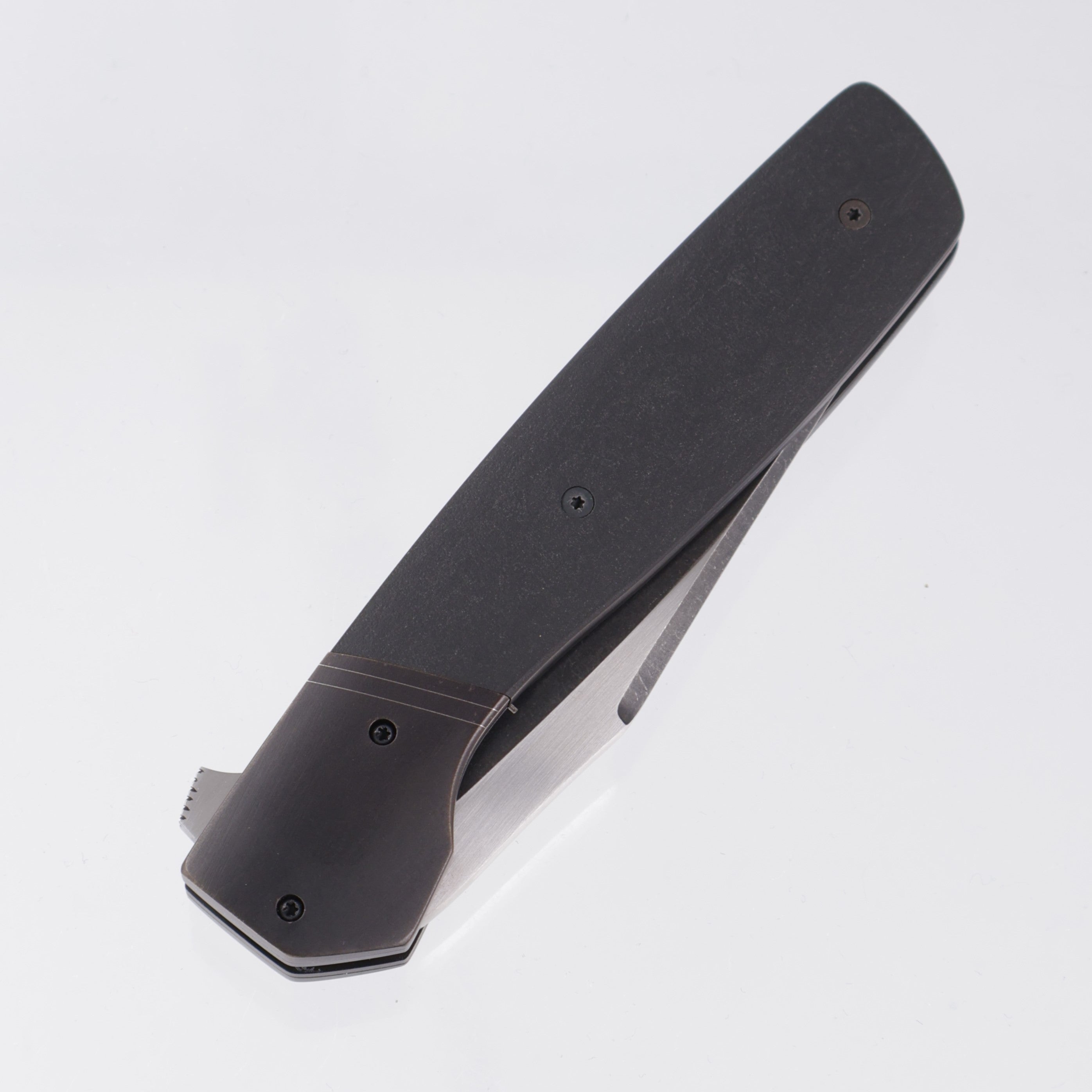Jason Clark Model 62 Clip Point - Black Titanium w/ Richlite Scales - 2-Tone Black Stonewash