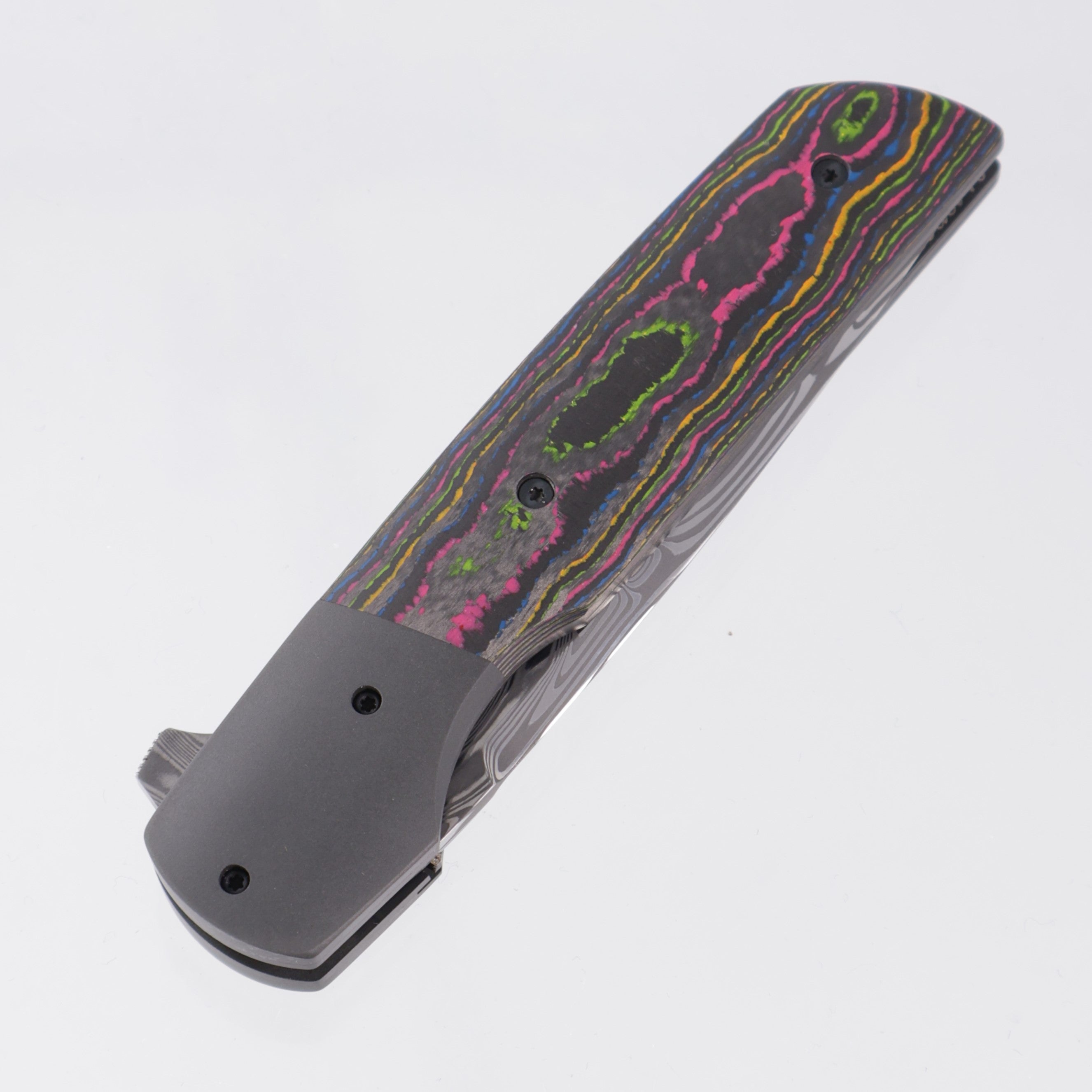 Jason Clark Model 76 Drop Point - Zirconium Bolsters w/ 80s Camo Carbon Scales - Polished Damasteel - BROP Exclusive