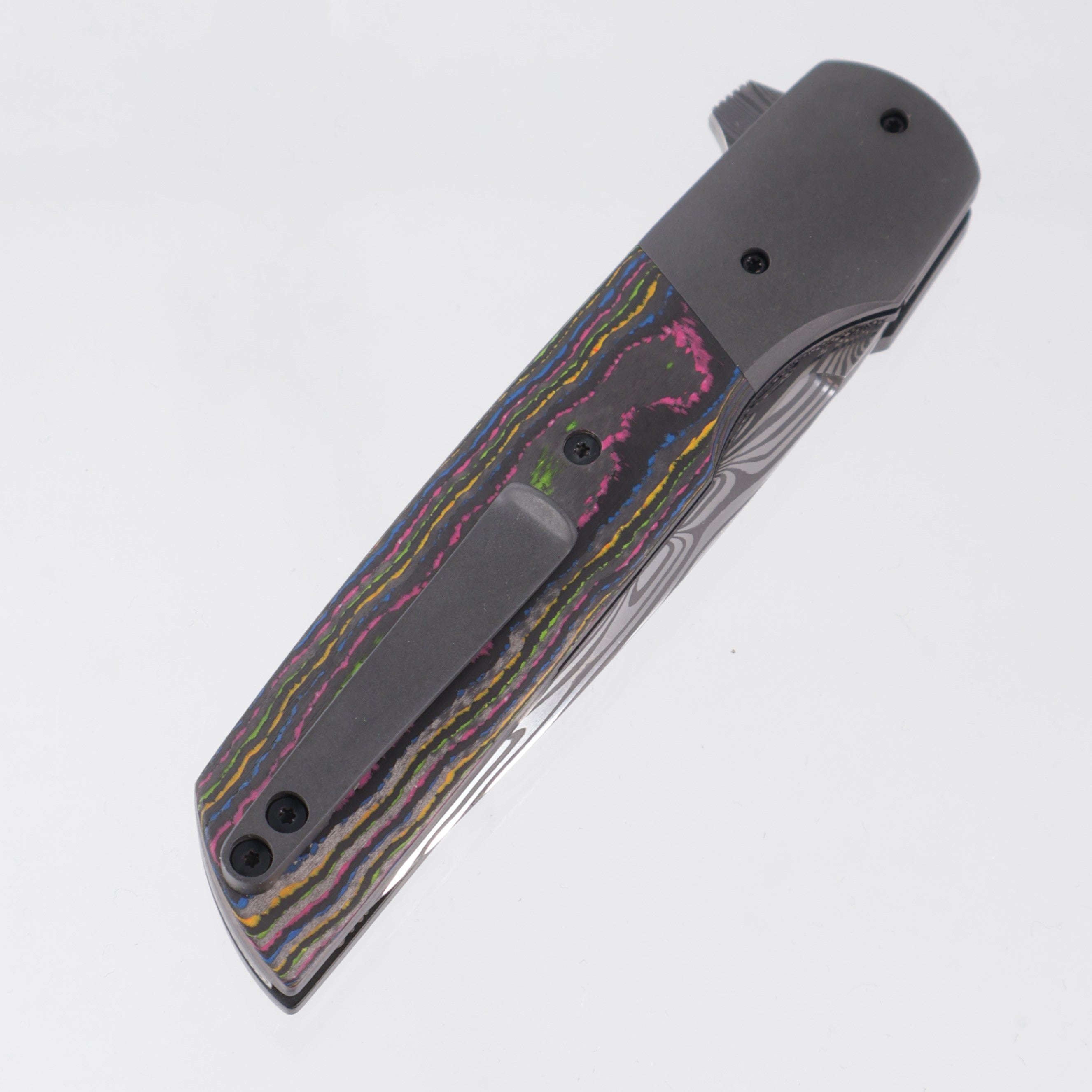 Jason Clark Model 76 Drop Point - Zirconium Bolsters w/ 80s Camo Carbon Scales - Polished Damasteel - BROP Exclusive