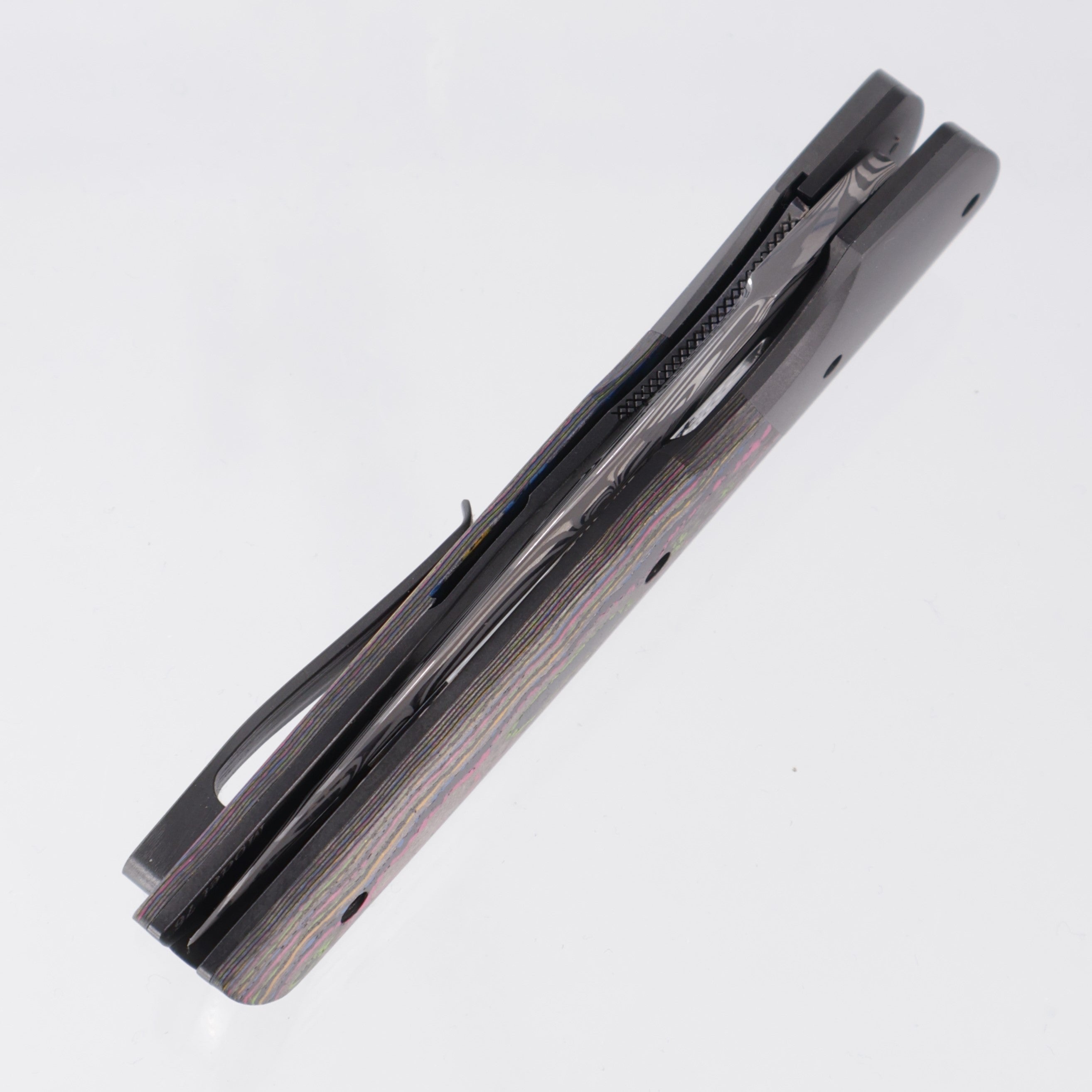 Jason Clark Model 76 Drop Point - Zirconium Bolsters w/ 80s Camo Carbon Scales - Polished Damasteel - BROP Exclusive
