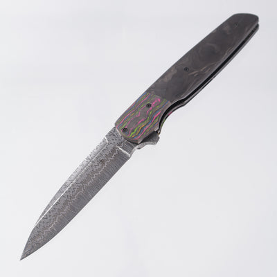 Jason Clark Model 86 Wharncliffe - 80s CamoCarbon Bolsters w/ Marbled Carbon Fiber Scales - Bulldog Damascus - BROP Exclusive