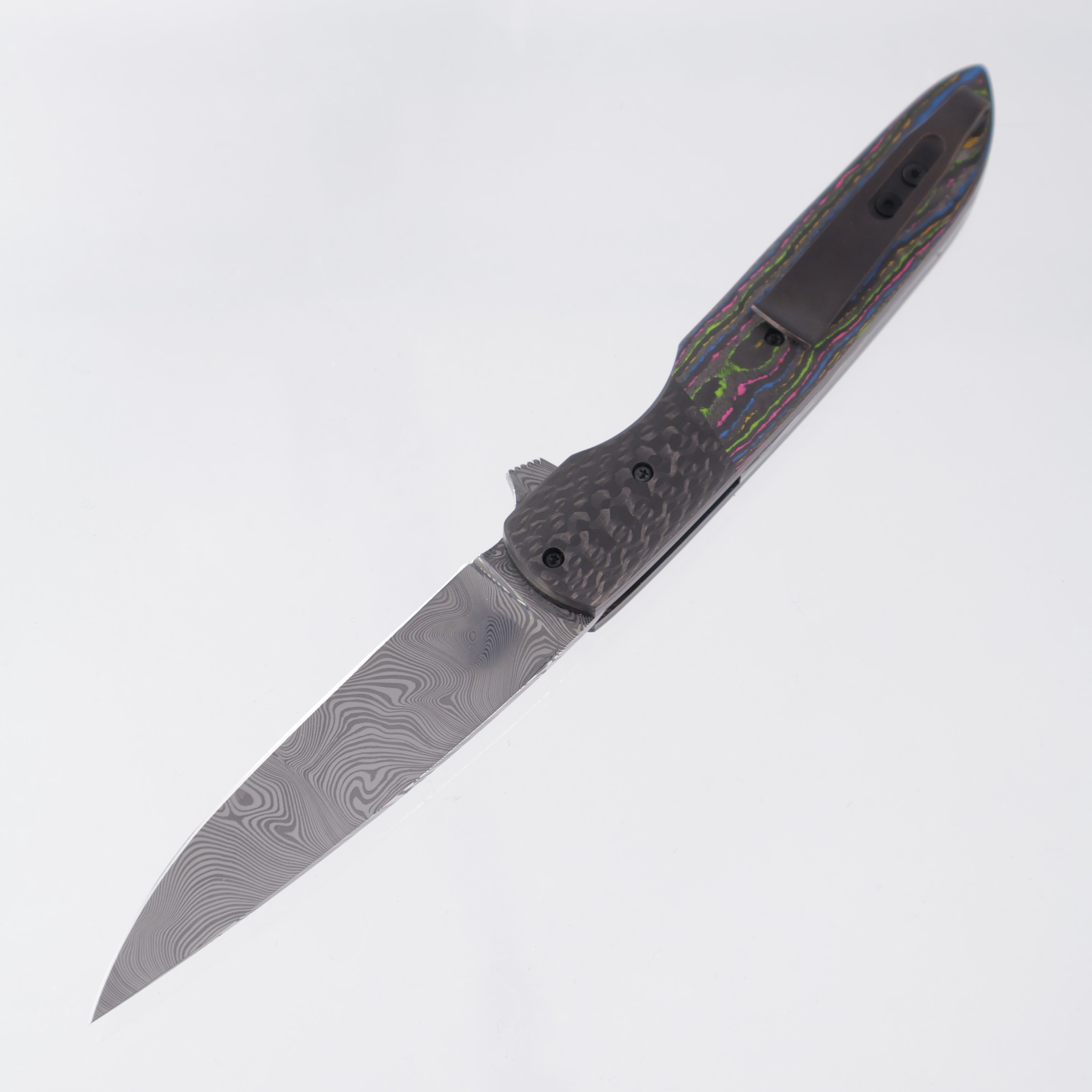 Jason Clark Model 79 Drop Point - Twill Carbon Fiber w/ 80s Camo Carbon Scales - Polished Damasteel - BROP Exclusive