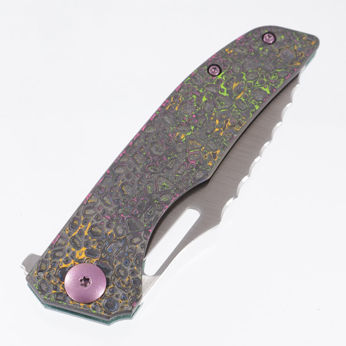 John Gray Slitter V2 Tanto - 80s Camo Carbon Lace Texture - Green Ano Barked Titanium w/ Pink Hardware - Satin Magnacut - BROP Exclusive