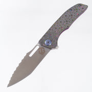 John Gray Slitter V2 Tanto - 80s Camo Carbon Reverse Lace Texture - Pink Ano Barked Titanium w/ Blue Hardware - Satin Magnacut - BROP Exclusive