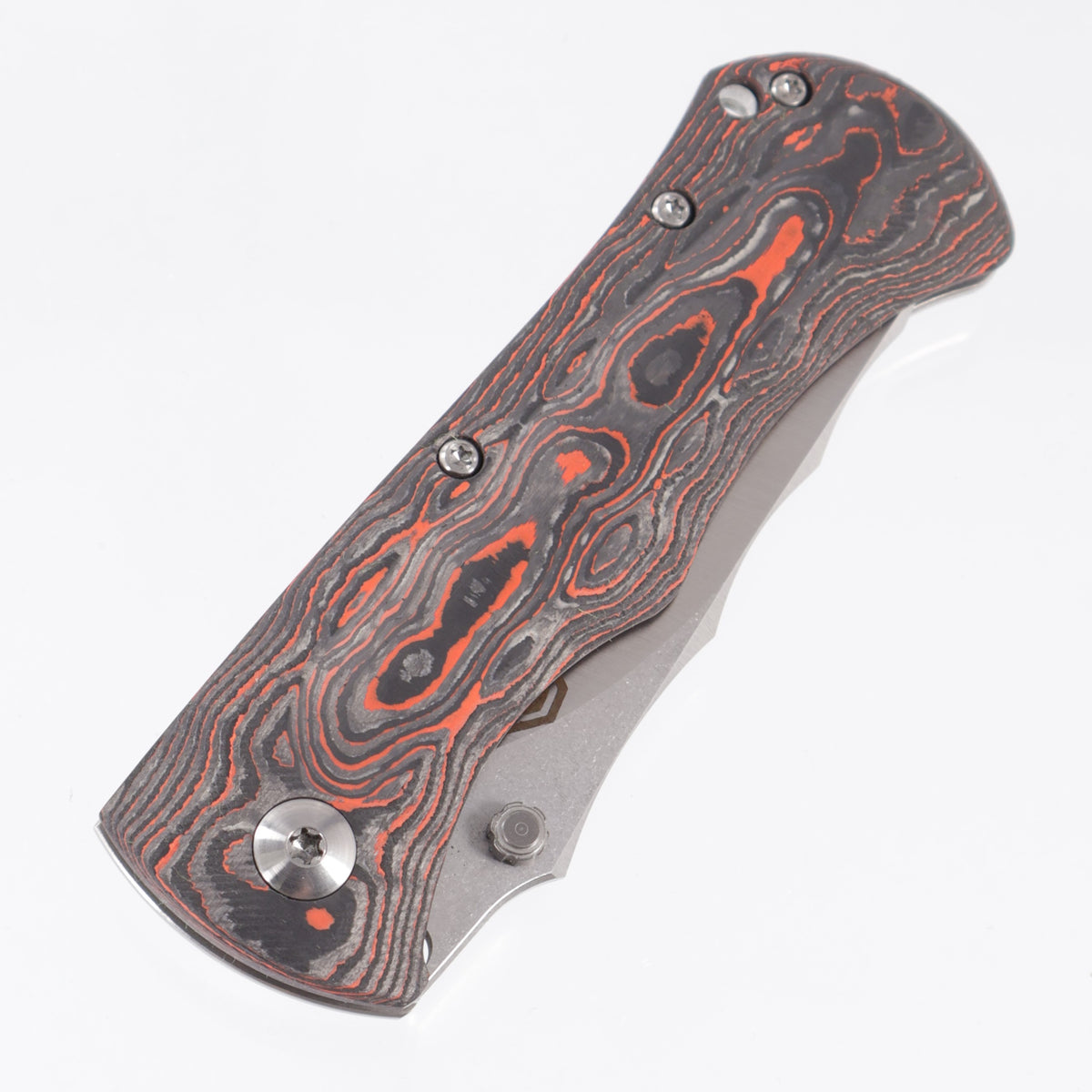 John Gray Rostrum Tanto - Orange Camo Carbon - Barked Titanium w/ Satin Hardware - Satin Magnacut