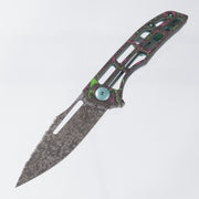 John Gray Slitter V2 Harpoon Bowie w/ Rocked Spine - Watermelon Sugar Camo Carbon / Barked Green & Purple Titanium - Dark Rain Magnacut