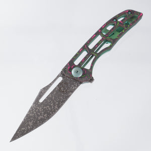 John Gray Slitter V2 Harpoon Bowie - Watermelon Sugar Camo Carbon / Barked Green & Purple Titanium - Dark Rain Magnacut