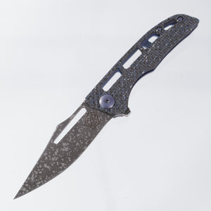 John Gray Slitter V2 Harpoon Bowie - Blue & Silver Twill Carbon / Barked Blue Titanium - Dark Rain Magnacut