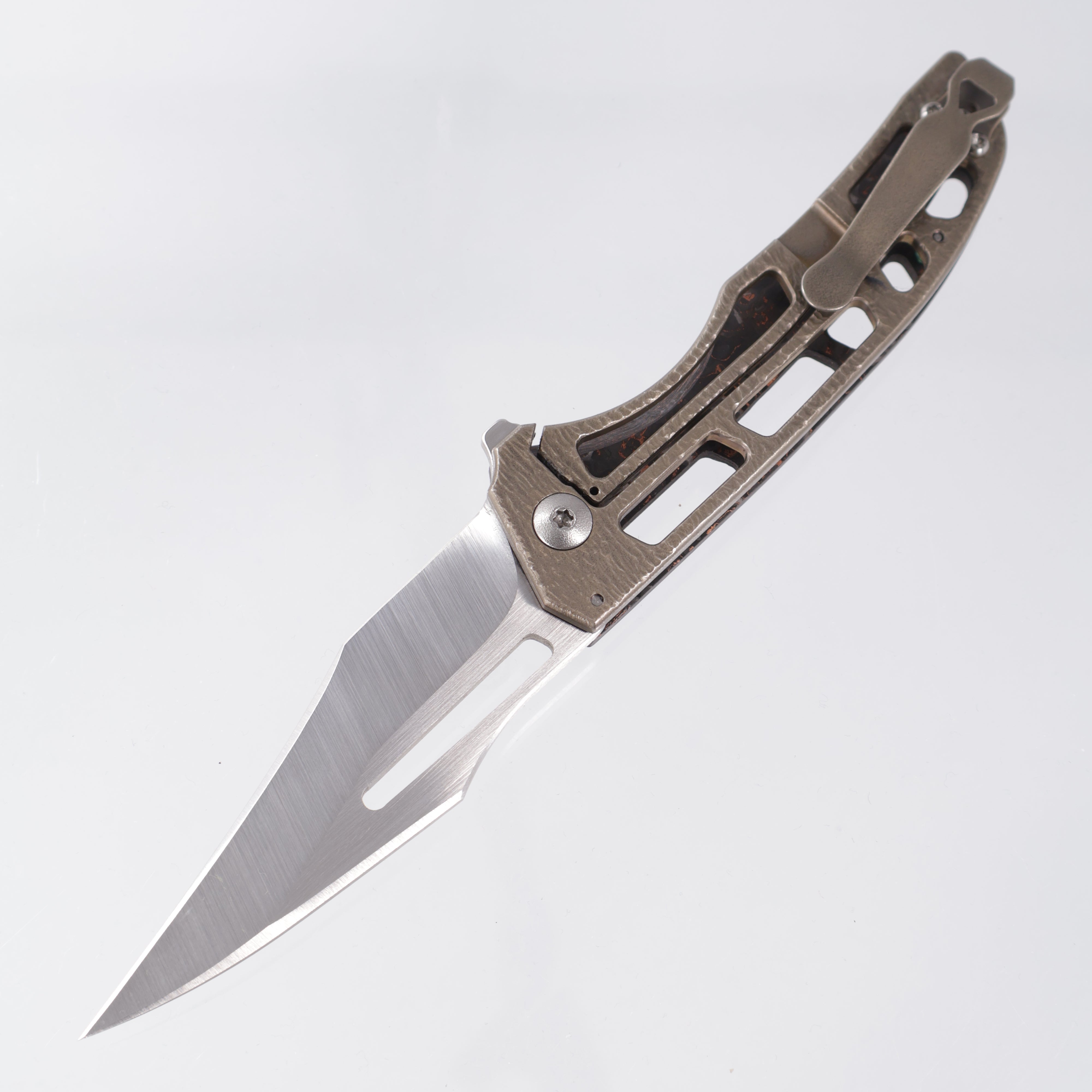 John Gray Slitter V2 Reaper - Godzilla Hide Copper TechnoCarbo Half Ported - Bronze Godzilla Hide Titanium w/ Silver Hardware - Satin Magnacut