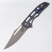 John Gray Slitter V2 Harpoon Bowie - Copper TechnoCarbo Full Ported - Blue/Bronze Barked Titanium w/ Blue Hardware - Satin Magnacut