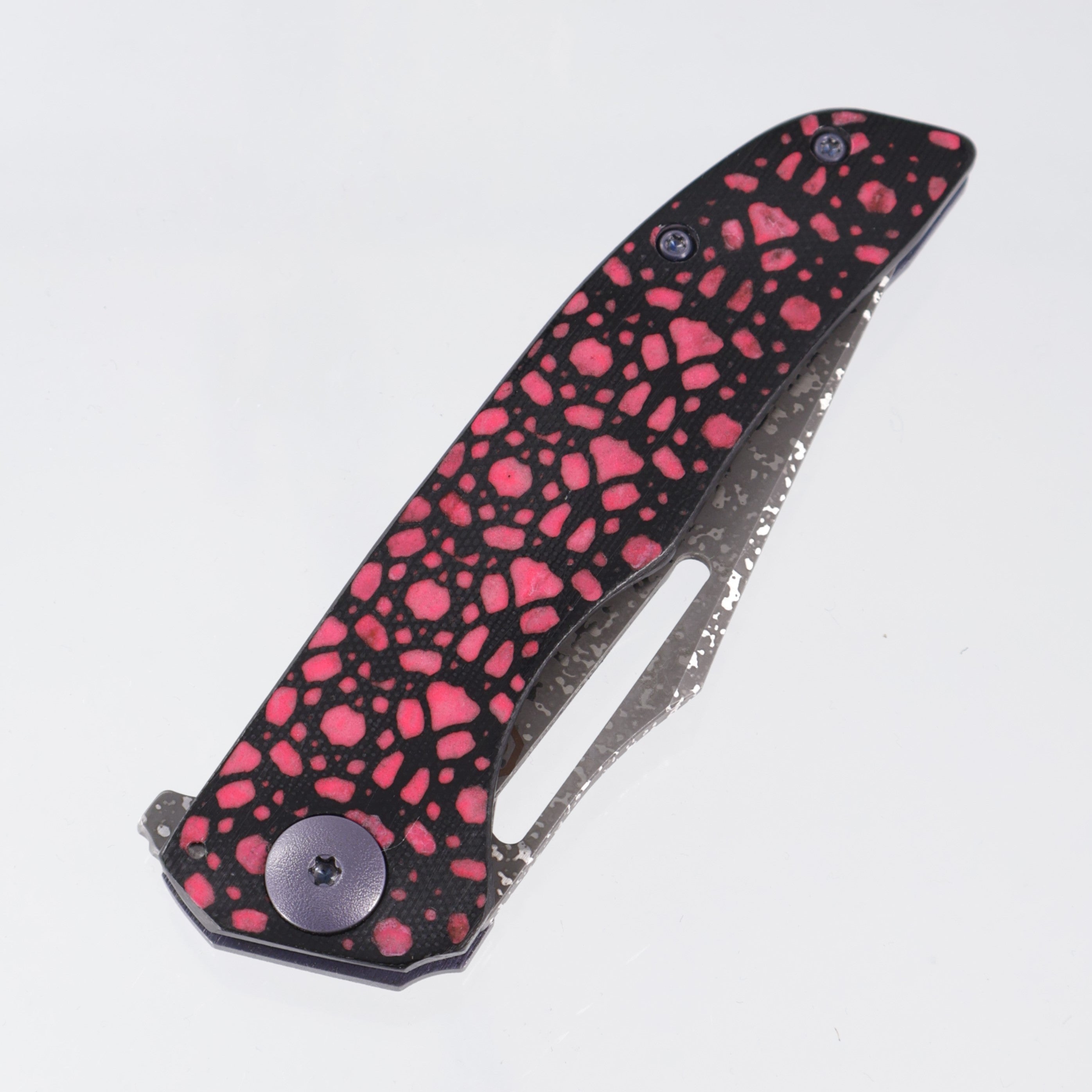 John Gray Slitter V2 Harpoon Tanto - Glow Pigment Filled G10 Full Scale - Purple/Bronze Barked Titanium w/ Purple Hardware - Dark Rain Magnacut