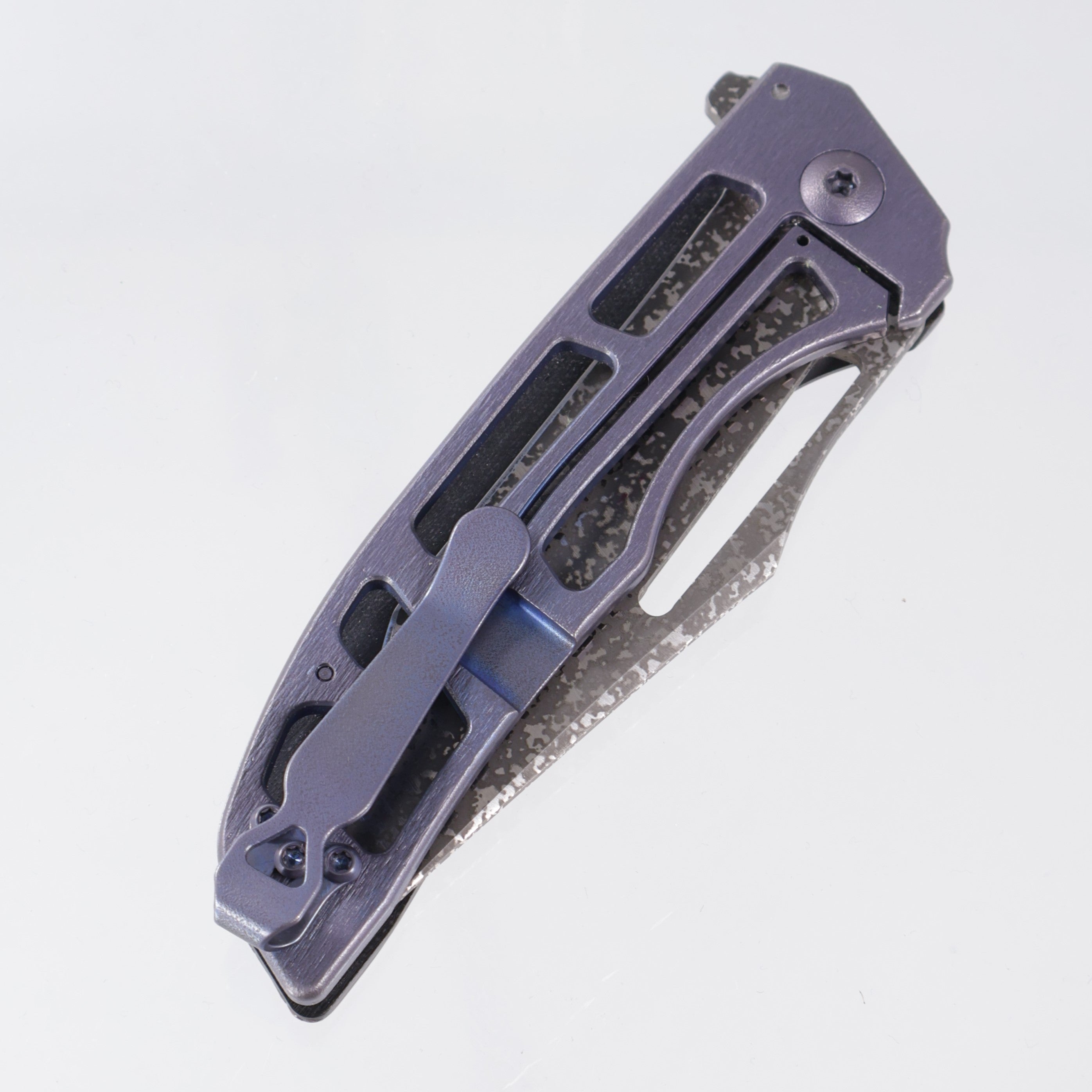 John Gray Slitter V2 Harpoon Tanto - Glow Pigment Filled G10 Full Scale - Purple/Bronze Barked Titanium w/ Purple Hardware - Dark Rain Magnacut