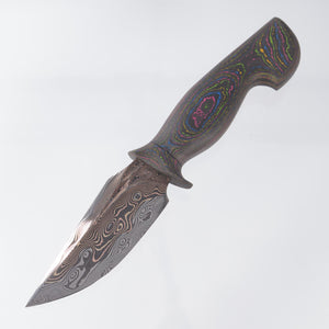 Jordon Berthelot Blades (JBB) Mini Hunter - Baker Forge Raindrop Tigermai Damascus Core - 80s Camo Carbon 1 Piece Handle - BR-OP Exclusive