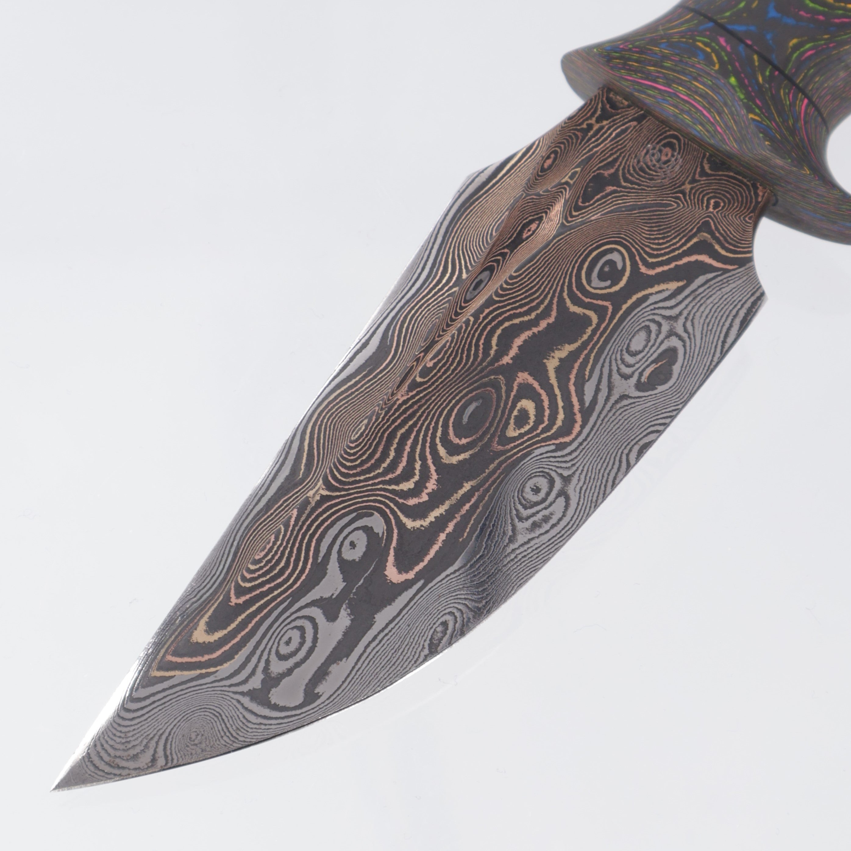 Jordon Berthelot Blades (JBB) Mini Hunter - Baker Forge Raindrop Tigermai Damascus Core - 80s Camo Carbon 1 Piece Handle - BR-OP Exclusive