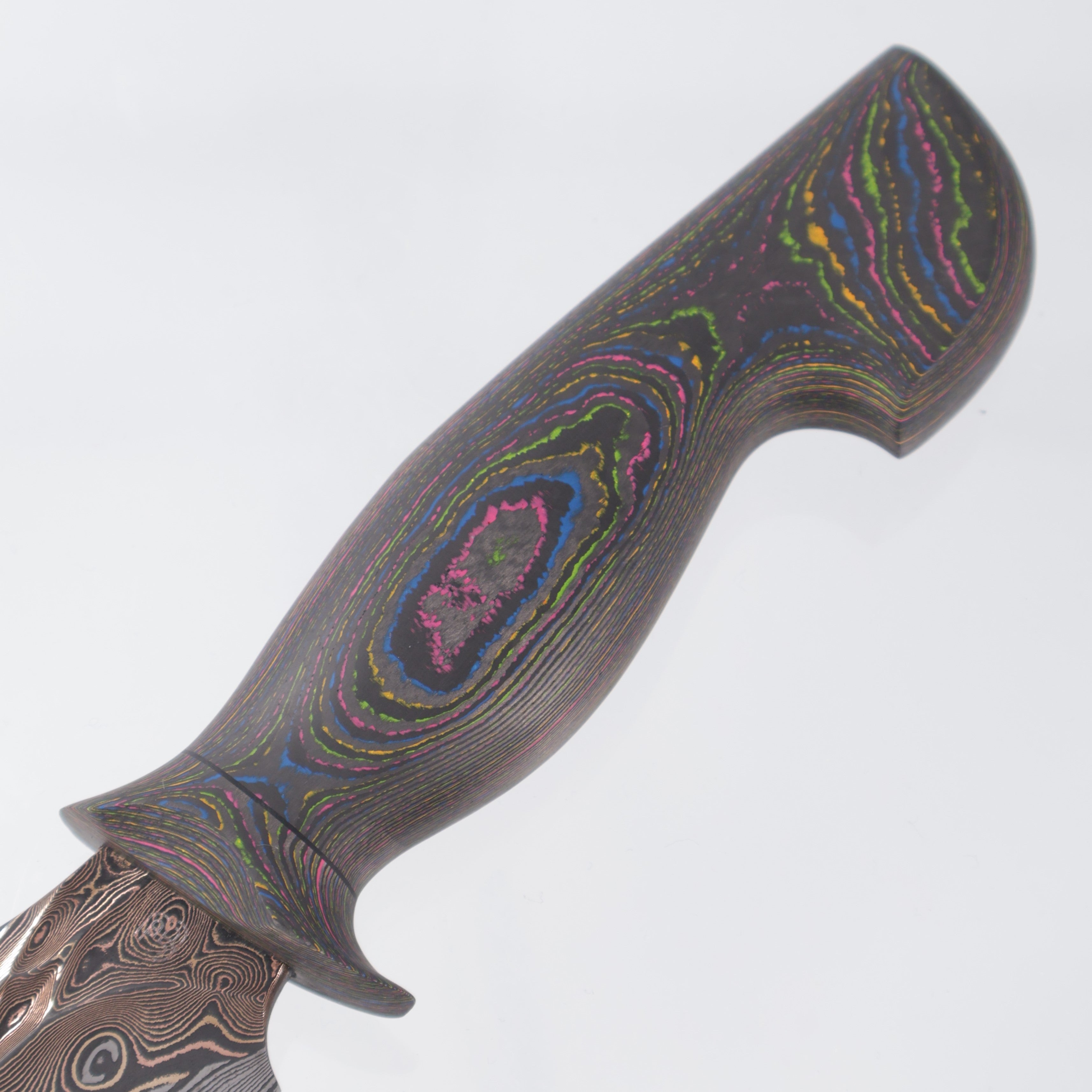 Jordon Berthelot Blades (JBB) Mini Hunter - Baker Forge Raindrop Tigermai Damascus Core - 80s Camo Carbon 1 Piece Handle - BR-OP Exclusive