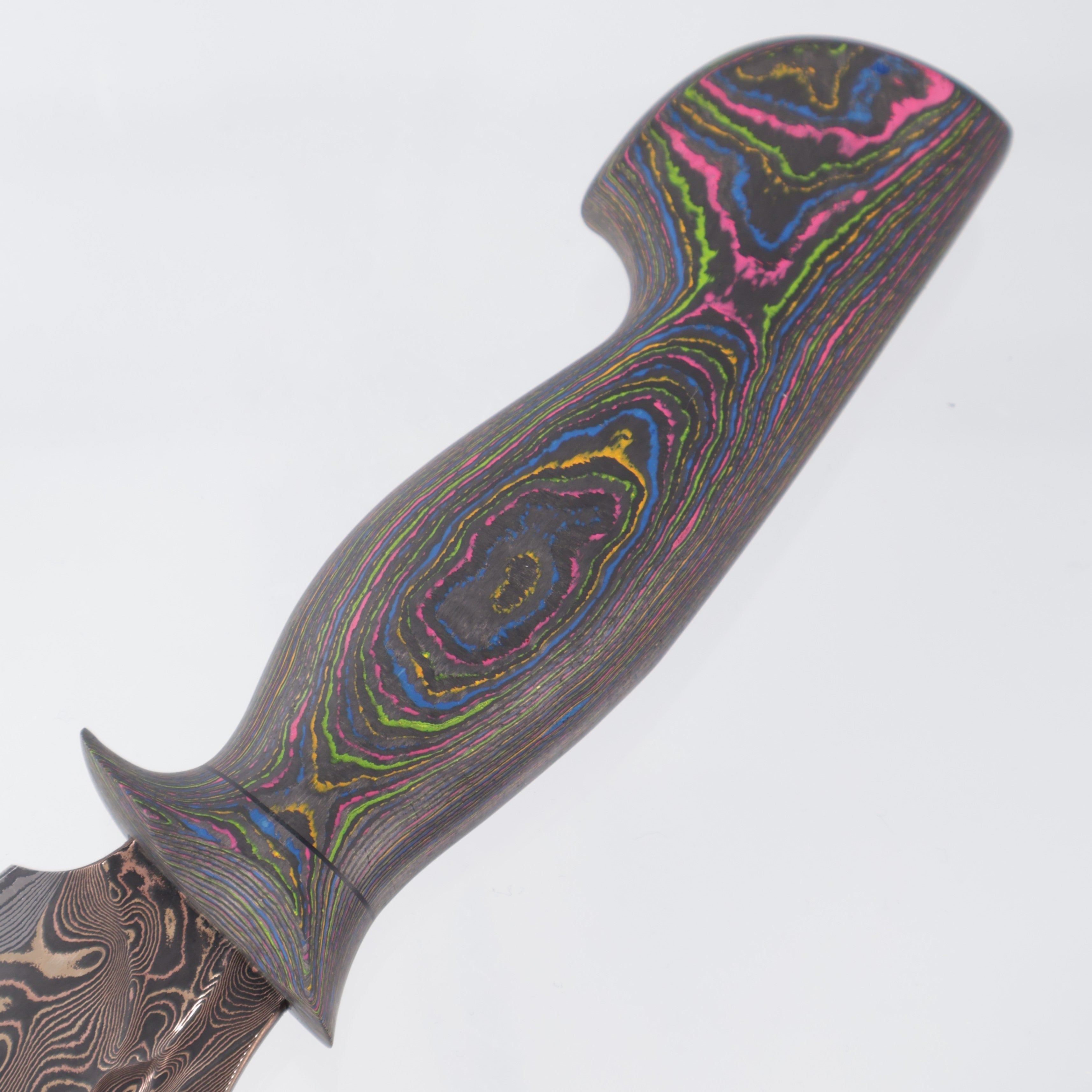 Jordon Berthelot Blades (JBB) Mini Hunter - Baker Forge Raindrop Tigermai Damascus Core - 80s Camo Carbon 1 Piece Handle - BR-OP Exclusive