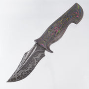 Jordon Berthelot Blades (JBB) Pocket Bowie - 1 Piece 80s Camo Carbon Handle - Deville One Off Damascus w/ Dragon Core - BROP Excusive