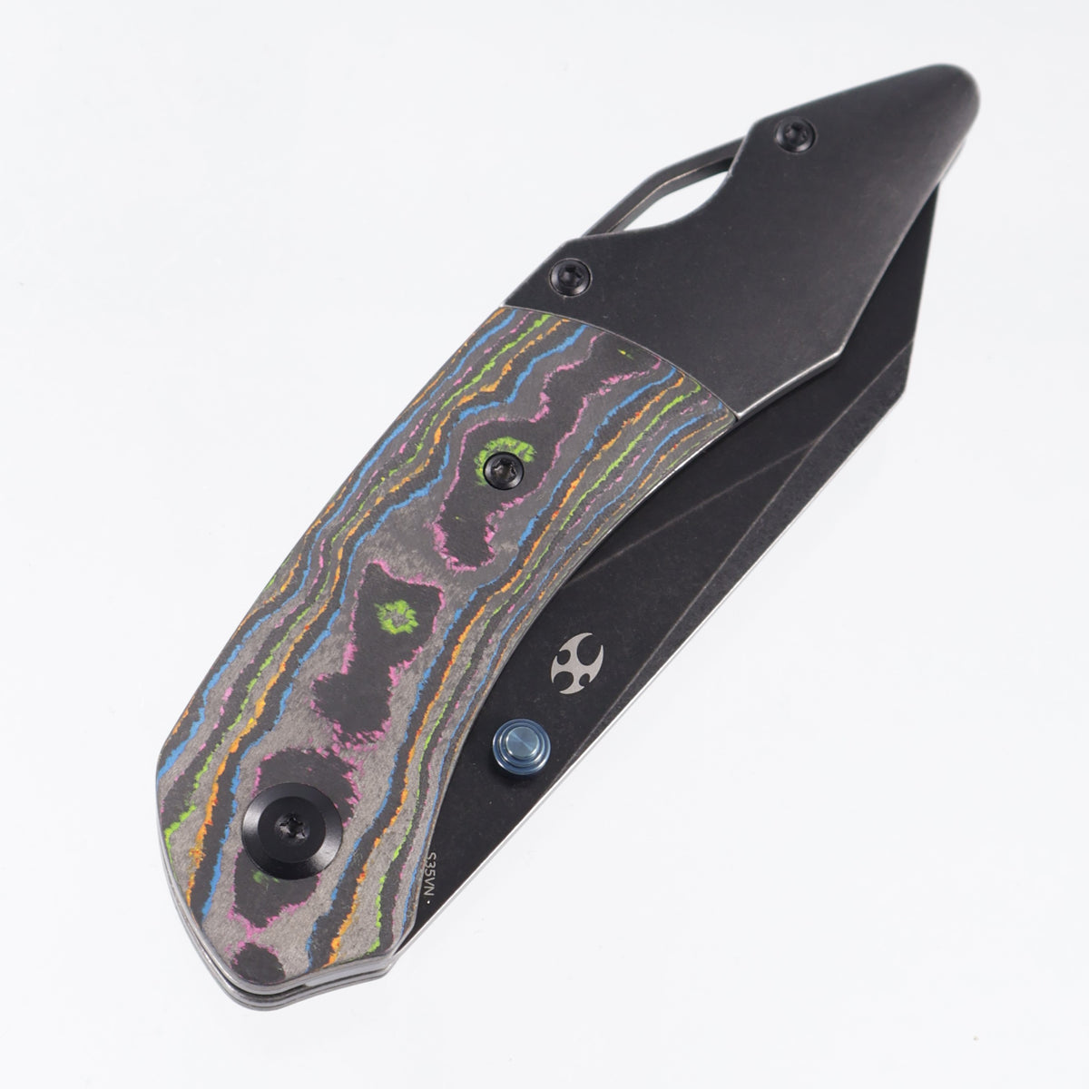 Kansept K9 - 80s Camo Carbon w/ Blackwash Titanium Bolsters - Blackwash S35VN - K1151A3