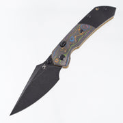 Kansept Fenrir Top Liner Lock - 80s Camo Carbon w/ Blackwash Titanium Bolsters & Gold Liners - Blackwash 20CV - K1034H1
