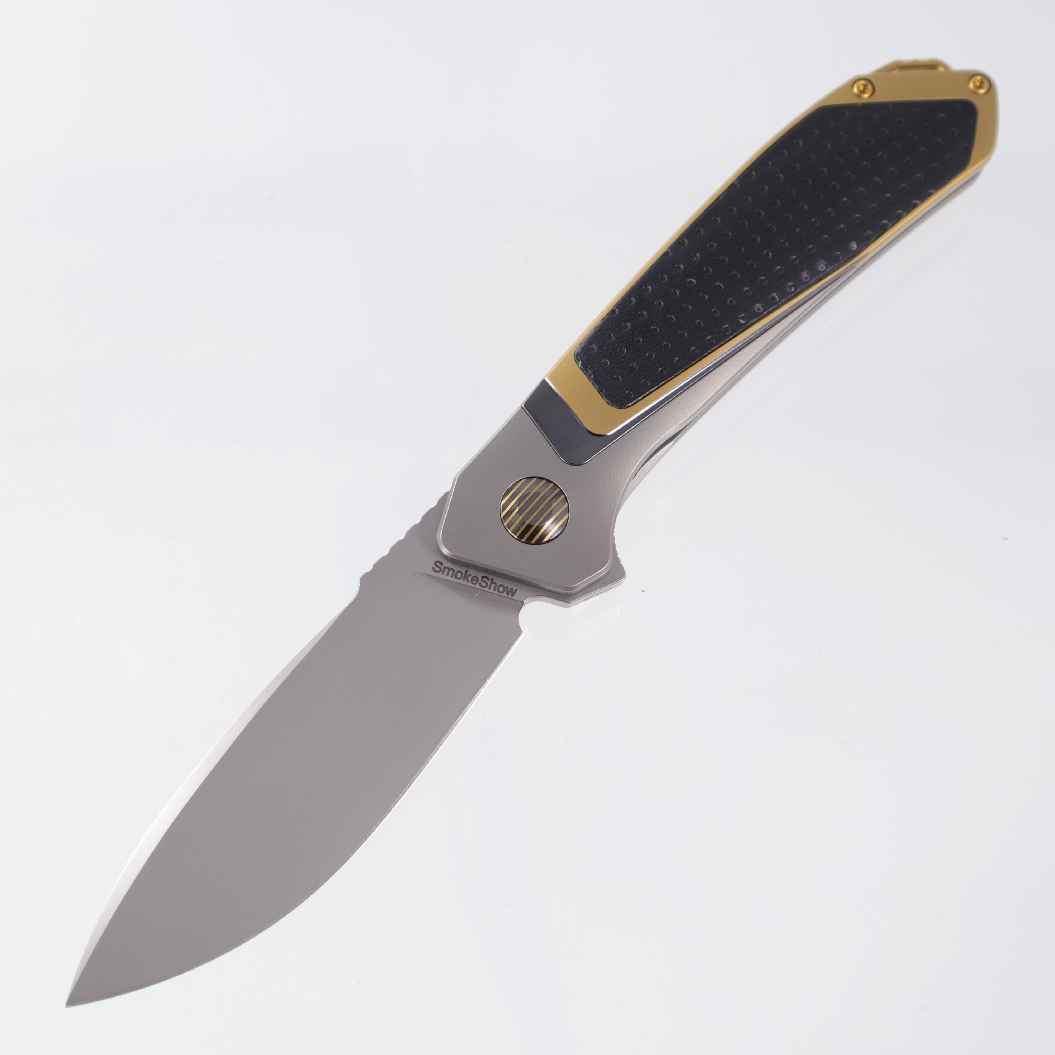 Karbon Smokeshow - M390 Bead Blasted - Ti & Leather - KARB122